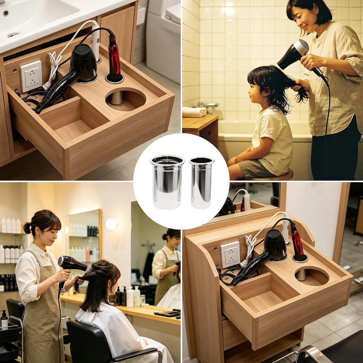 3-Inch 1Pcs and 2-Inch1Pcs Hot Tool Holder Canister Package, Blow Dryer & Curling Iron Holder Tube, Closed Bottom