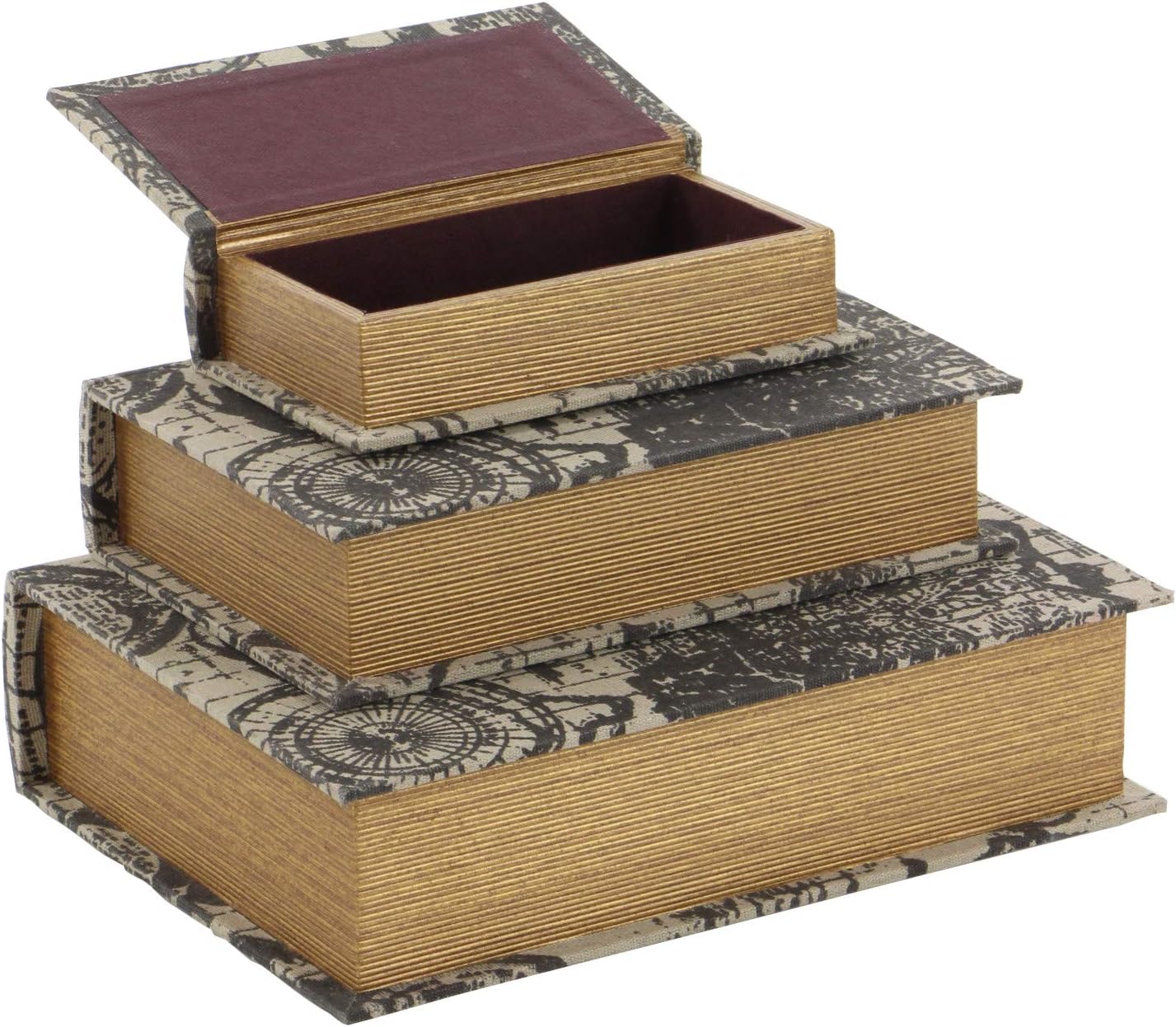 Wooden Decorative Box Faux Book Book Shaped Boxes / Beige / 14", 12", 9"H / Set of 3