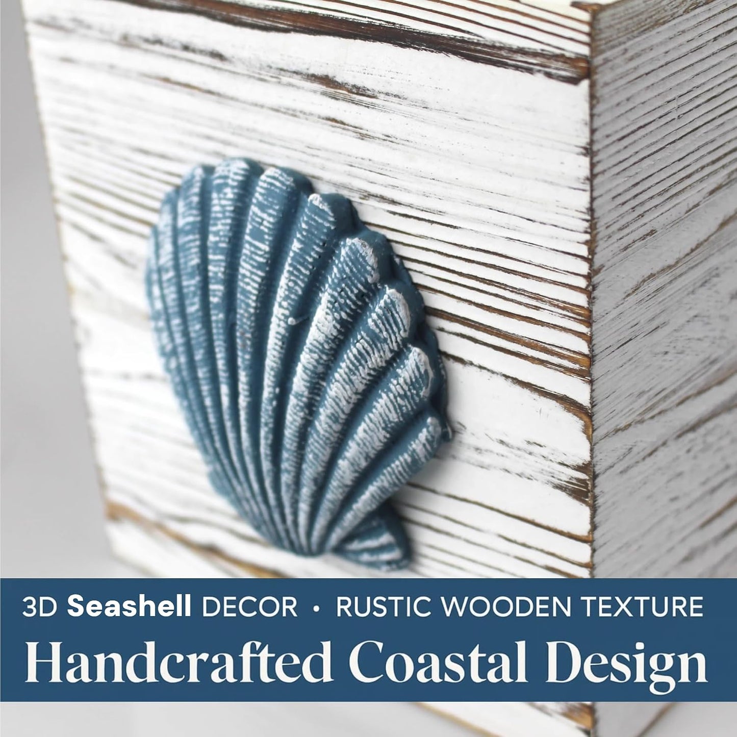 Coastal Tissue Box Cover Wooden Retro / Seashell