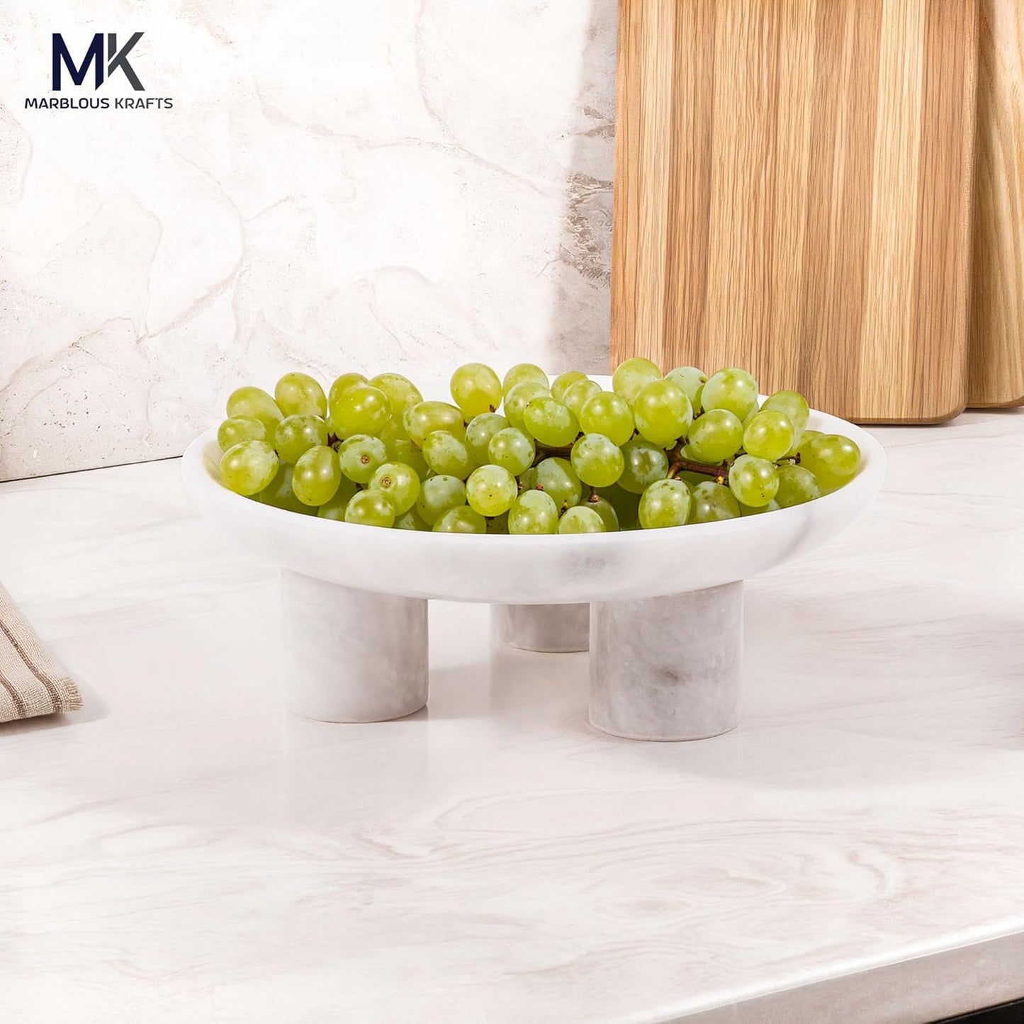 Marble Decorative Tray Handmade Natural Stone Fruit Tray / White / 8 Inch