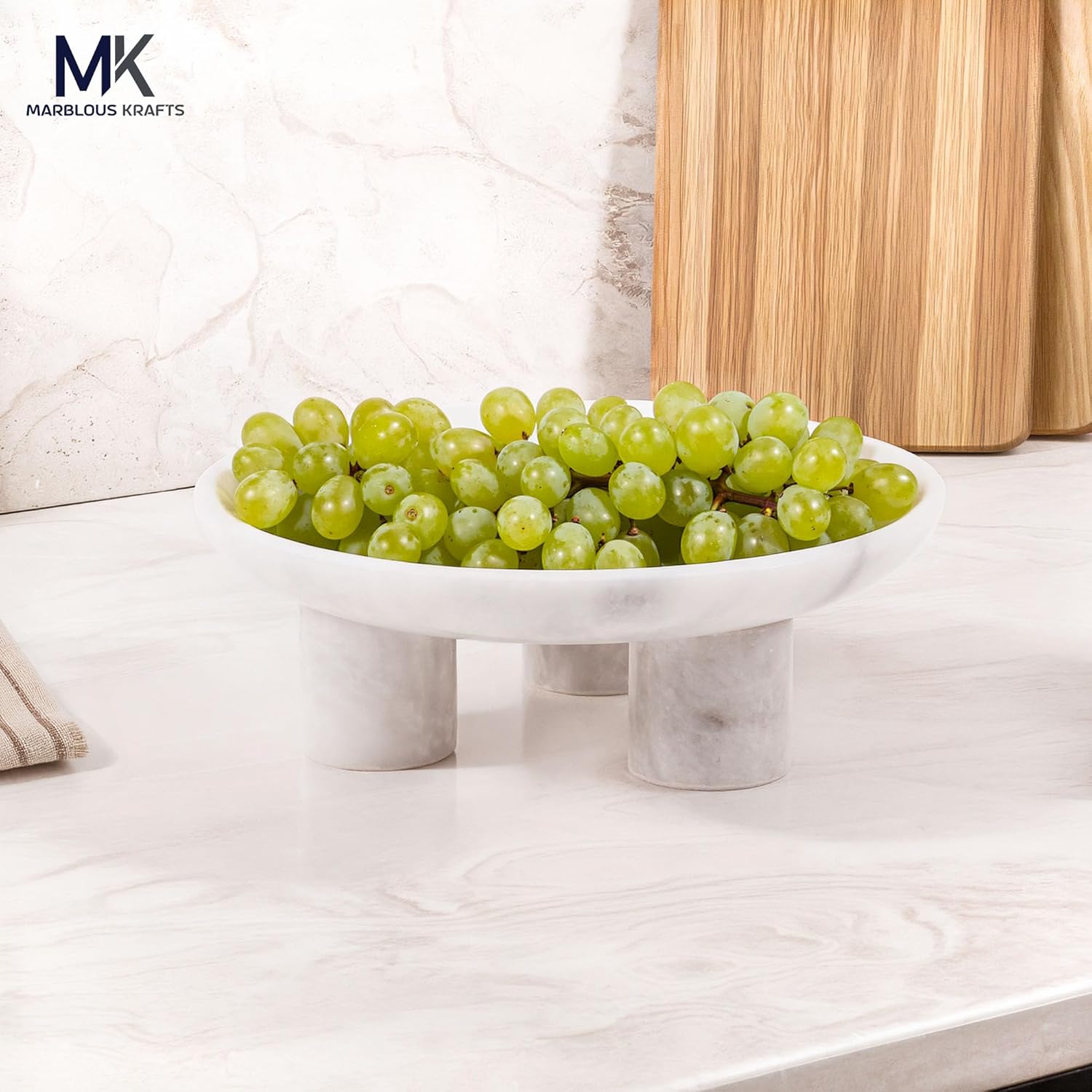 Marble Decorative Tray Handmade Natural Stone Fruit Tray / White / 8 Inch