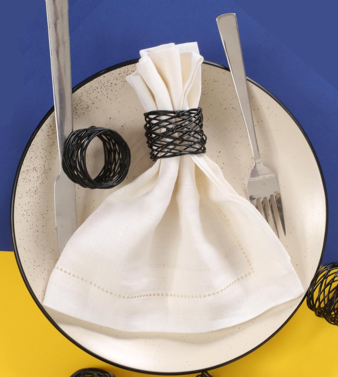 Alpha Living Home Black Metal Napkin Rings Set of 12, Matte Mesh | Rust-resistant metal, 2x2x1.5 in each, fits cloth &