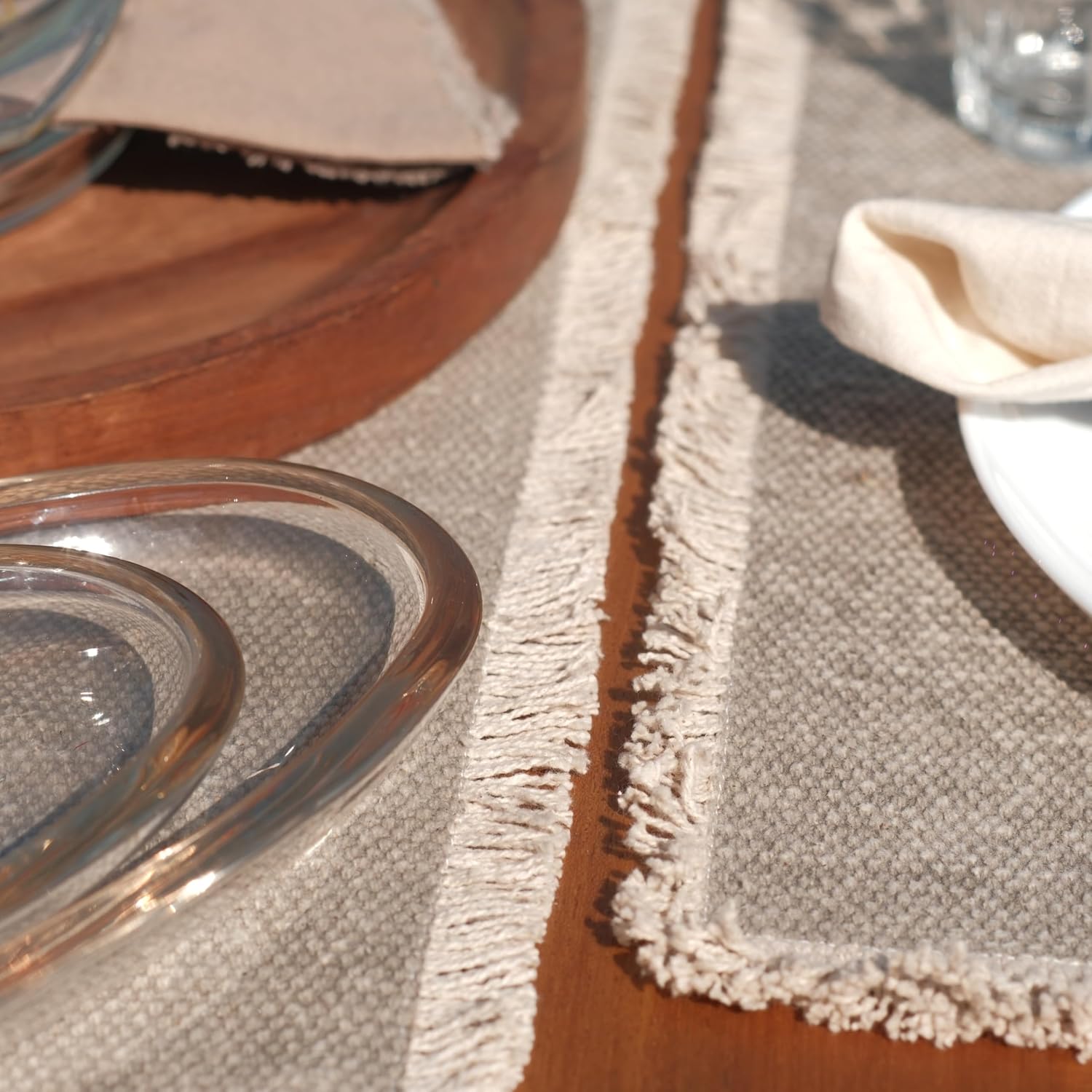 Hausattire Cotton Frayed Placemats Set of 6 Dining Table 14x14 Inch | Rustic Farmhouse Boho Washable Easter Placemat