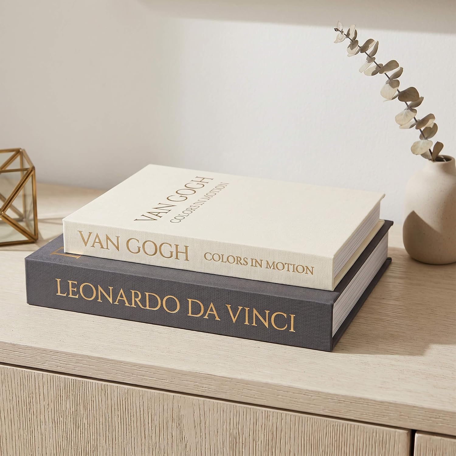 Linen Cover / Decorative Storage Books / Black-beige / Set of 2