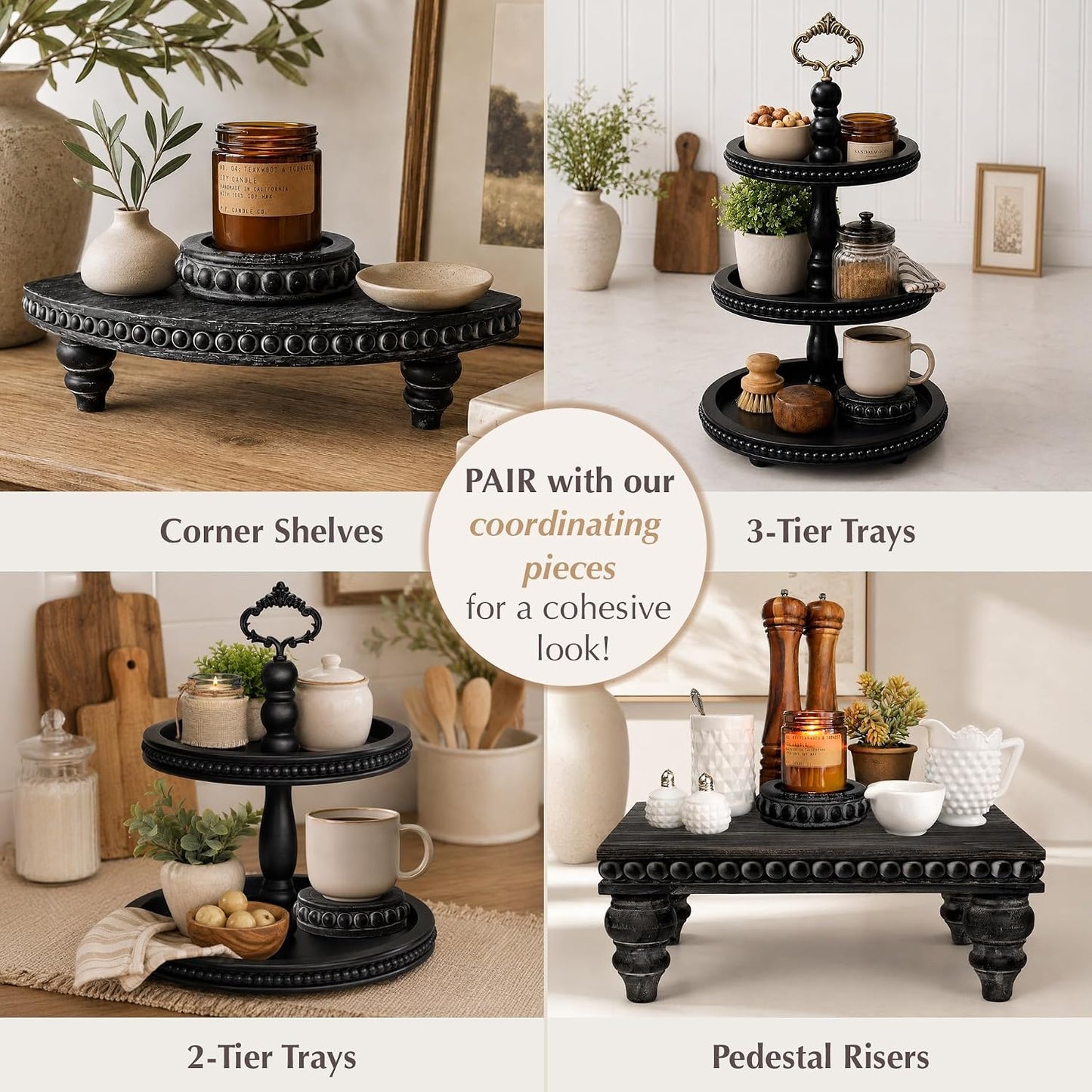 Sturdy 2-Sided Stackable Decor Pedestal Stands / Black - Round / Set of 2