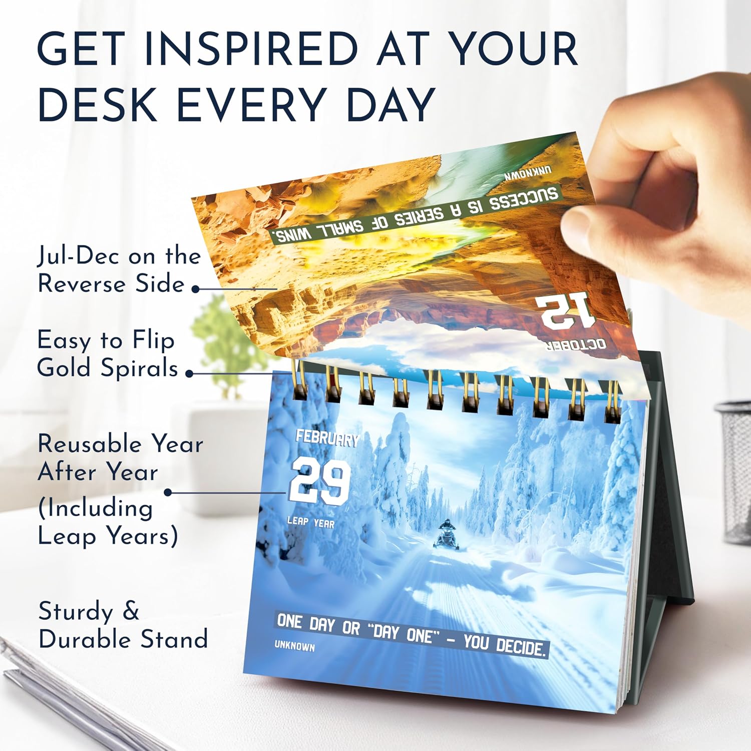Inspirational Gifts for Men, Motivational Desk Calendar, 366 Daily Quotes | Office Gifts for Men, Perpetual