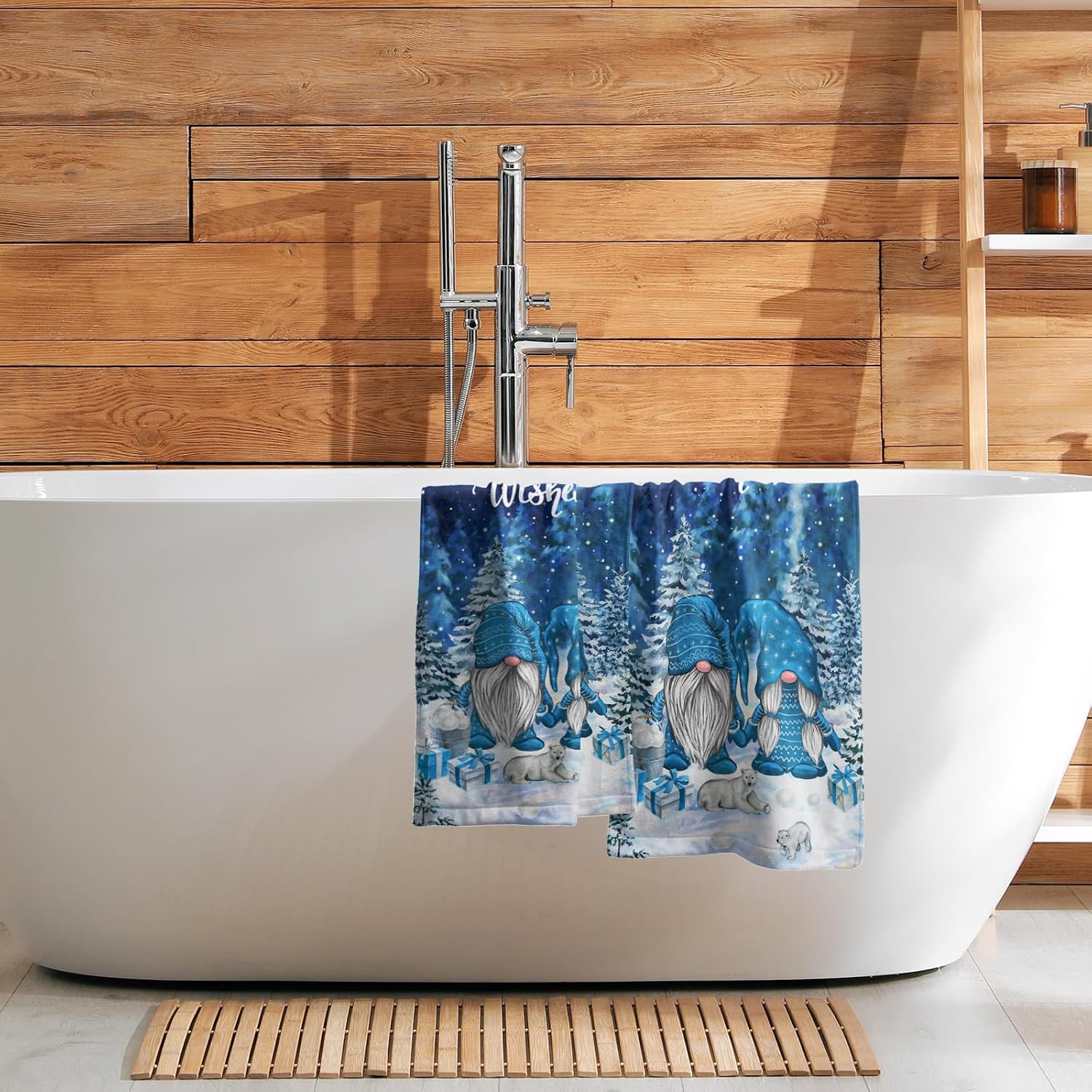 Giwawa Winter Gnomes Hand Towels Blue Pine Tree Kitchen Dish Towels Set of 2 Soft Face Bathroom Towel Seasonal