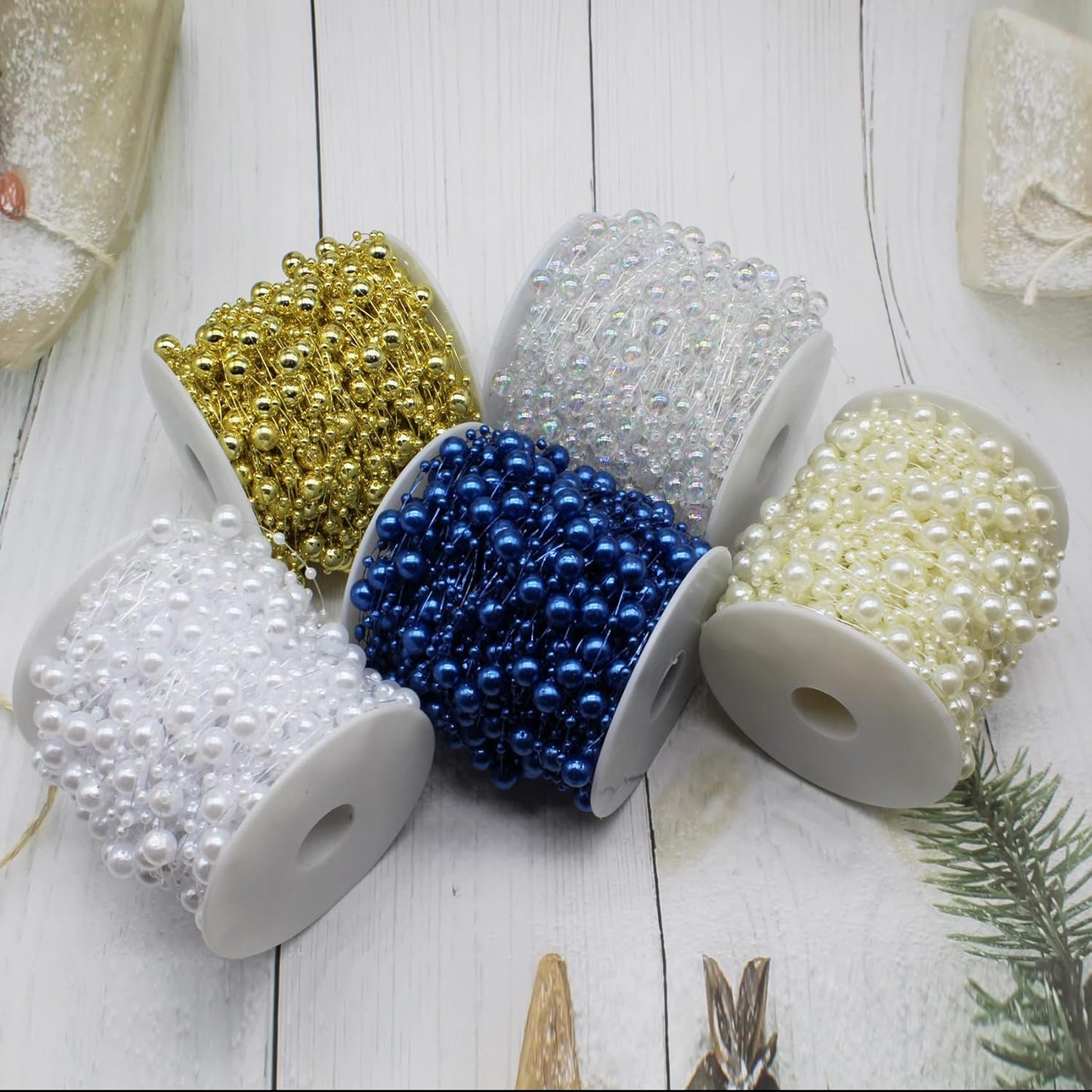 Christmas Tree Beaded Garland Strand 3-8mm Artificial Pearls String Beads / Ab Transparent Color