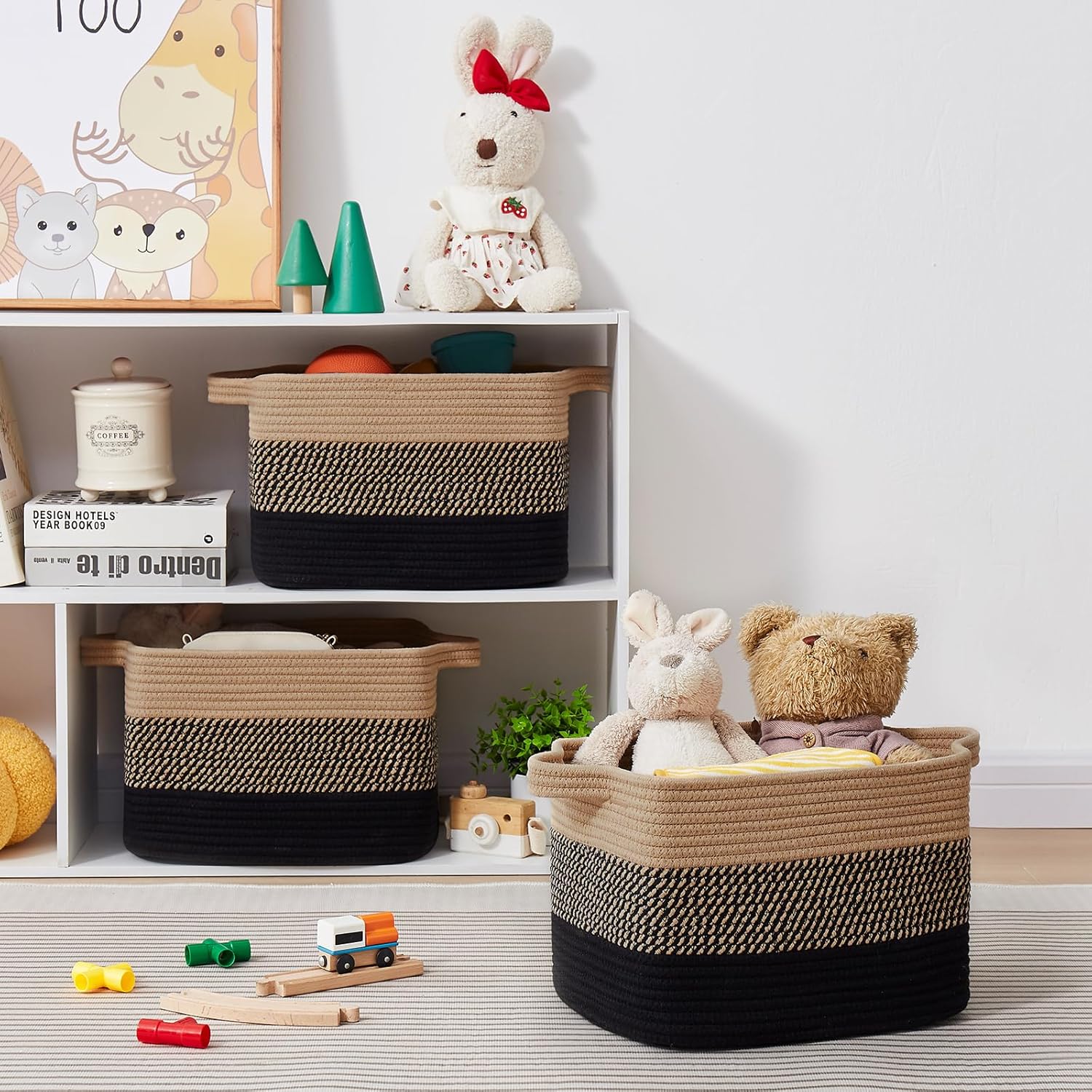 Woven Baskets for Storage / Black & Brown / 13 x 9.85 x 8.7