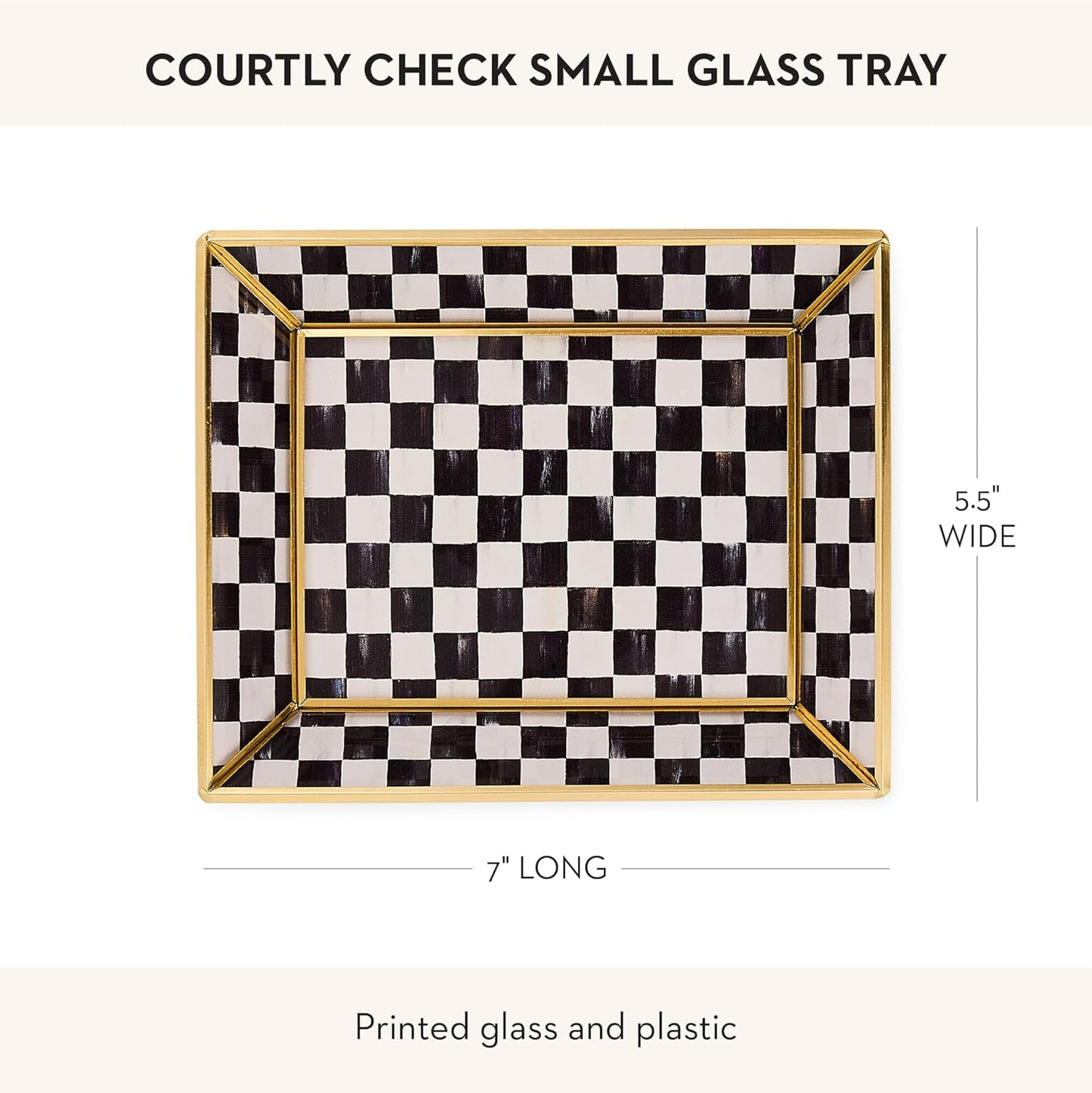 Glass Tray / Decorative Bathroom Counter Tray / Courtly Check / Black