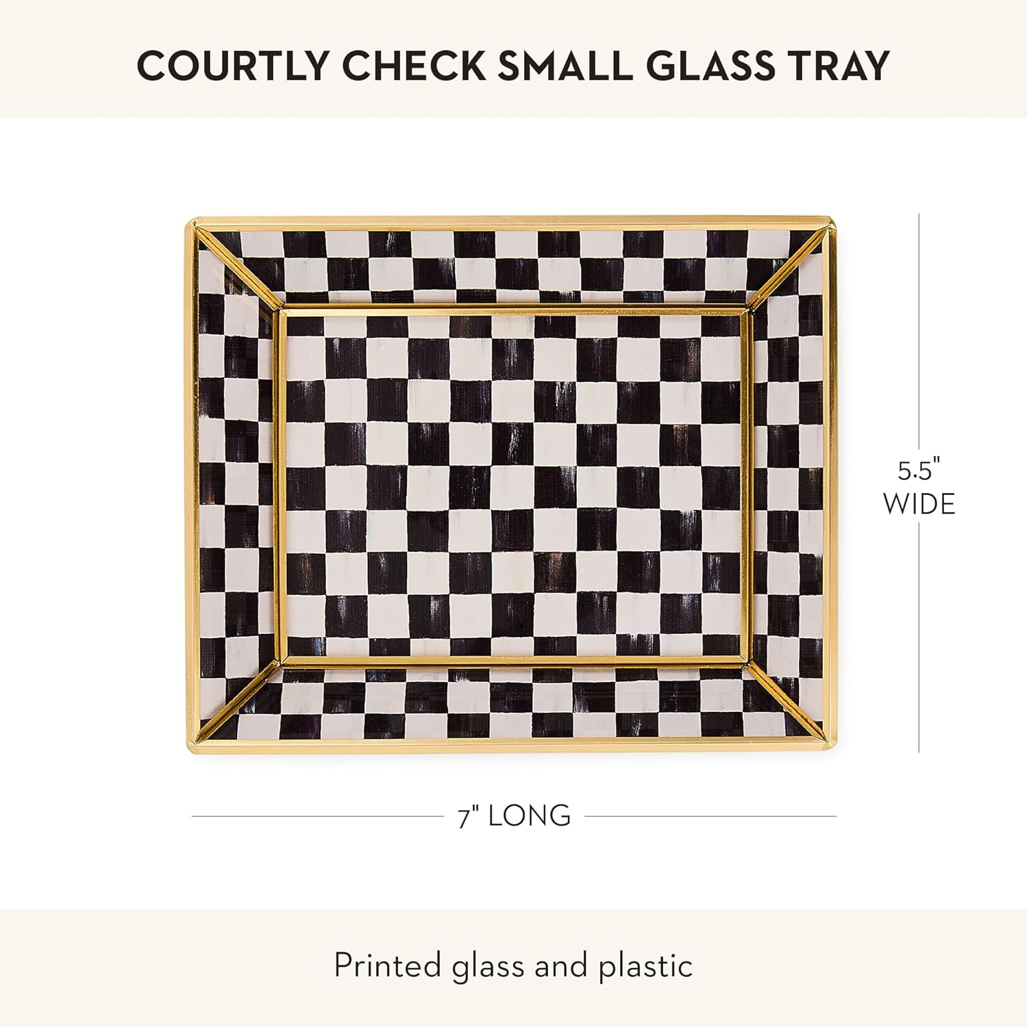 Glass Tray / Decorative Bathroom Counter Tray / Courtly Check / Black