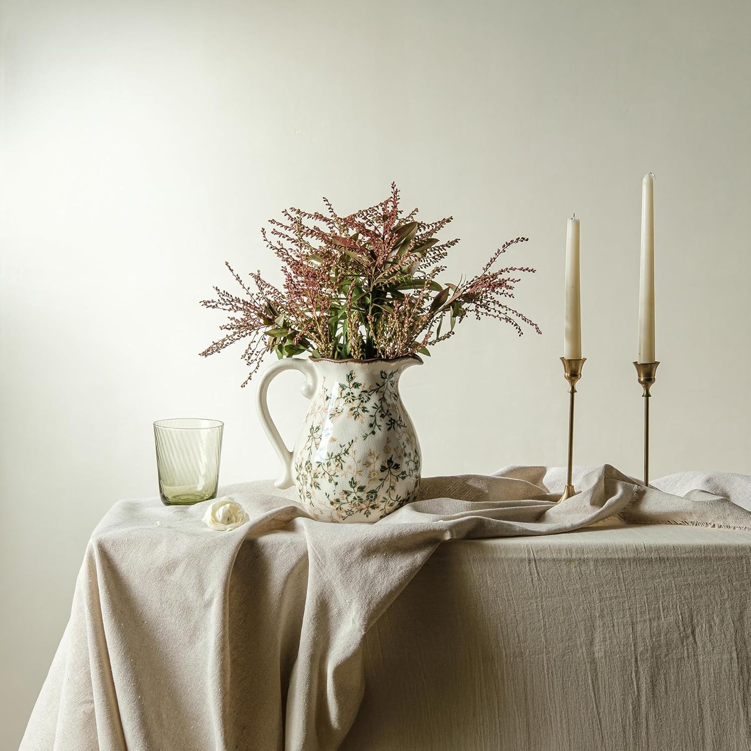 Ceramic Flower Vase / 01-green and Beige