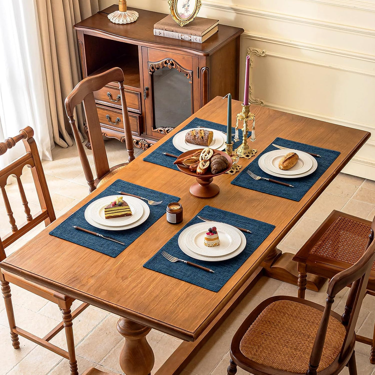 KXN Placemats Set of 8, Dual-Layer Thickened Faux Linen Table Mats, Heat Resistant & Wrinkle-Free, Machine Washable