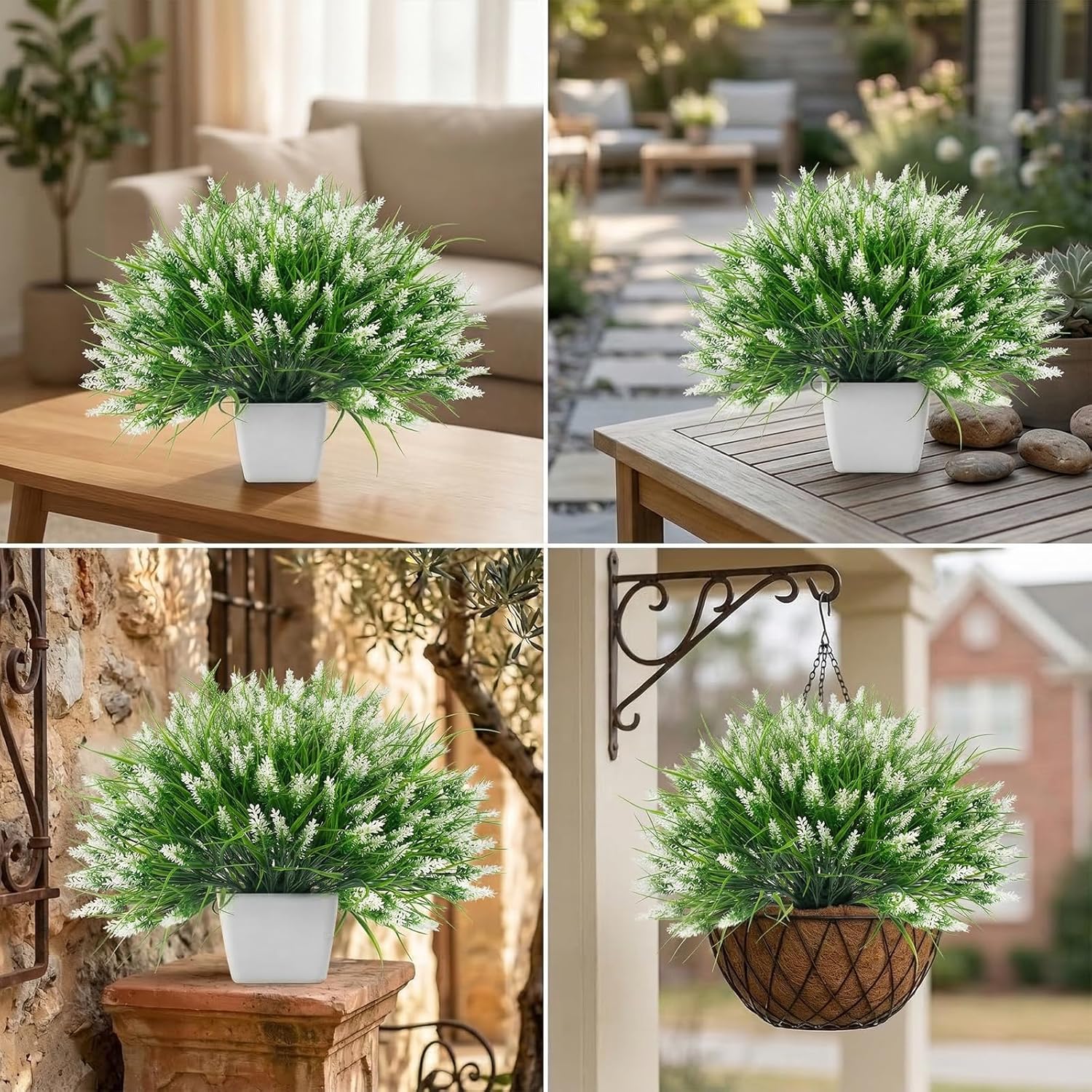 Artificial Outdoor Flowers Fake Outdoor Plants Monkey Grass / White / Set of 22