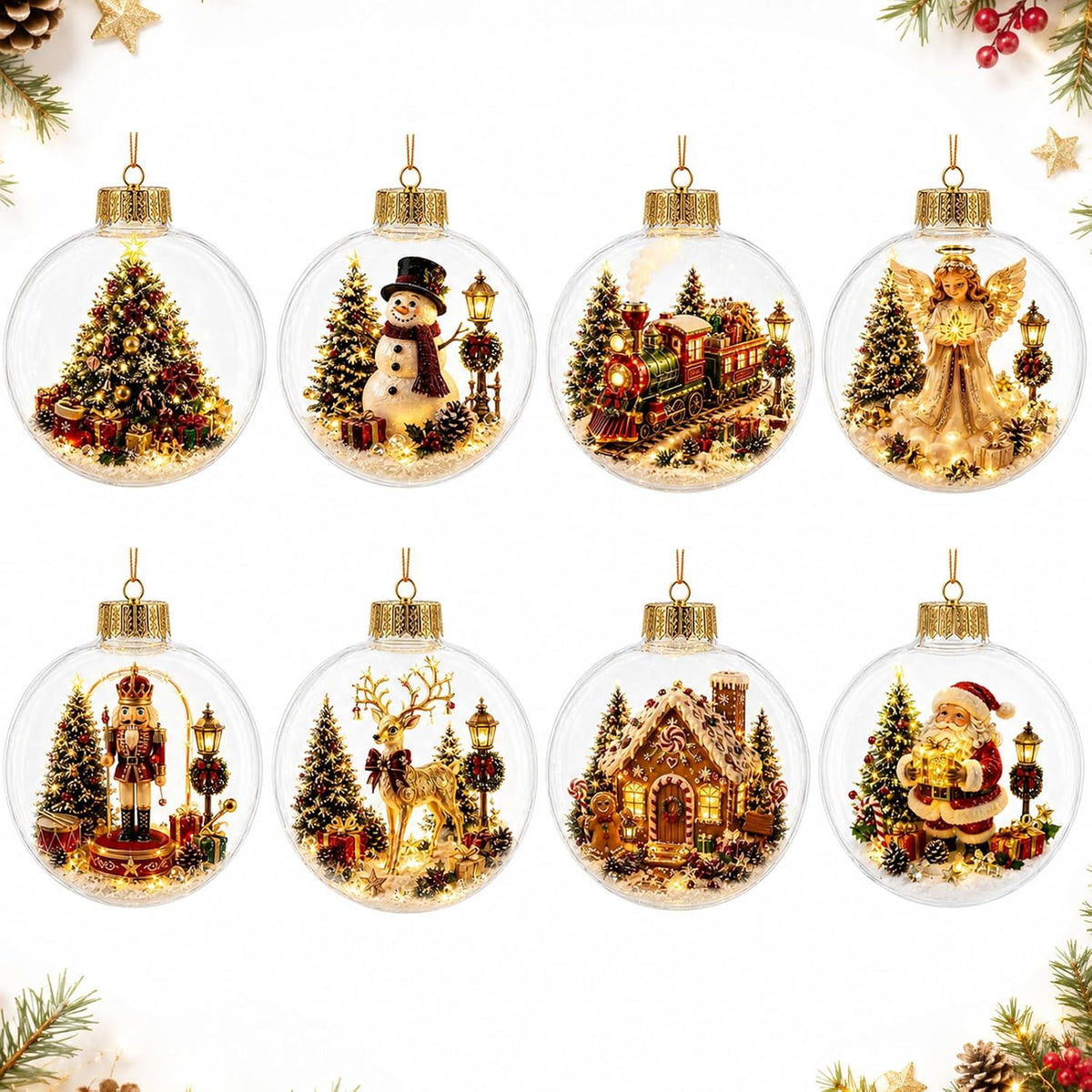 JUNEBRUSHS 50 Pcs Luminous Christmas Mini Resin Figurines
