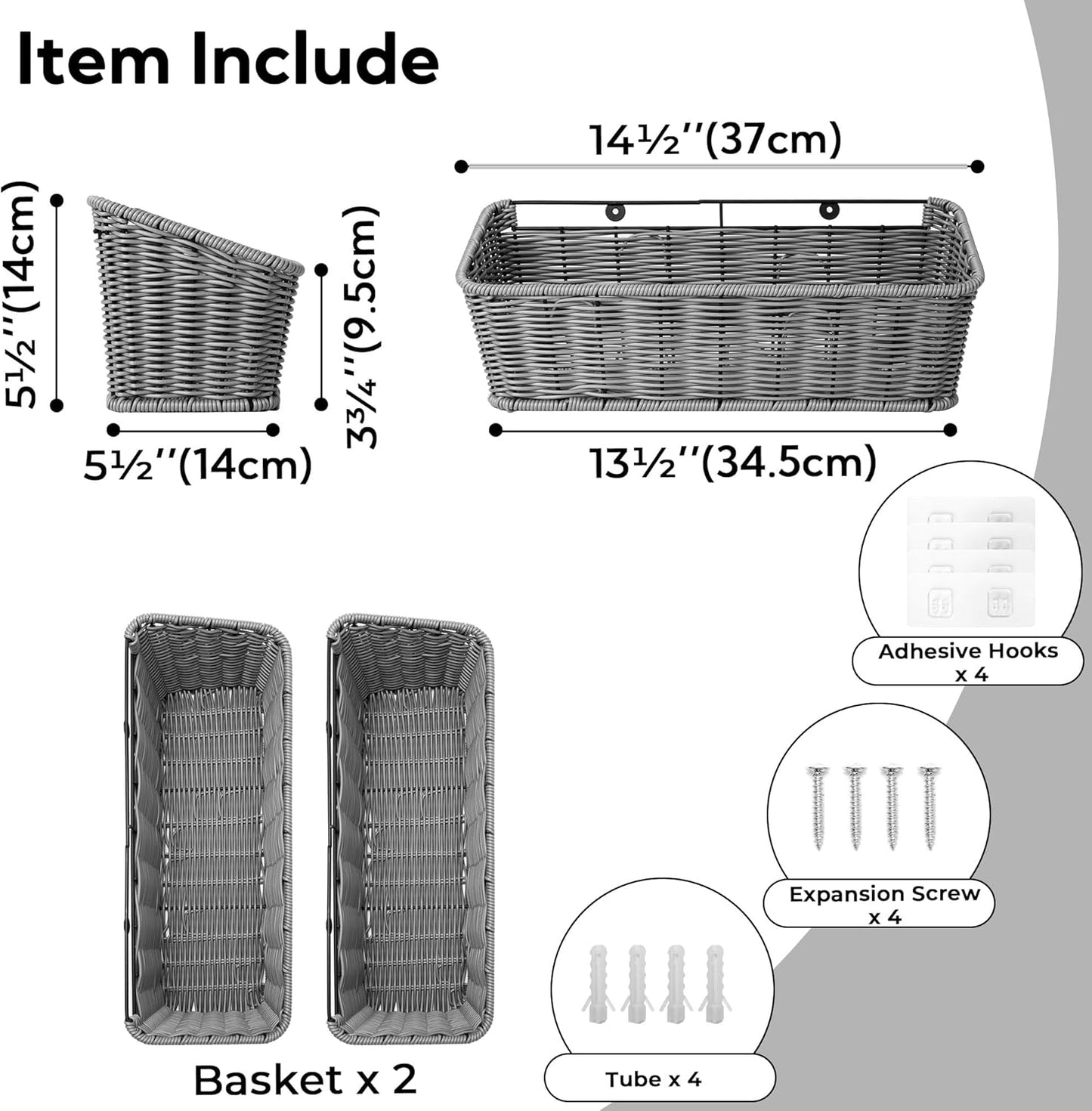 Wicker Hanging Basket / Slate / Set of 2