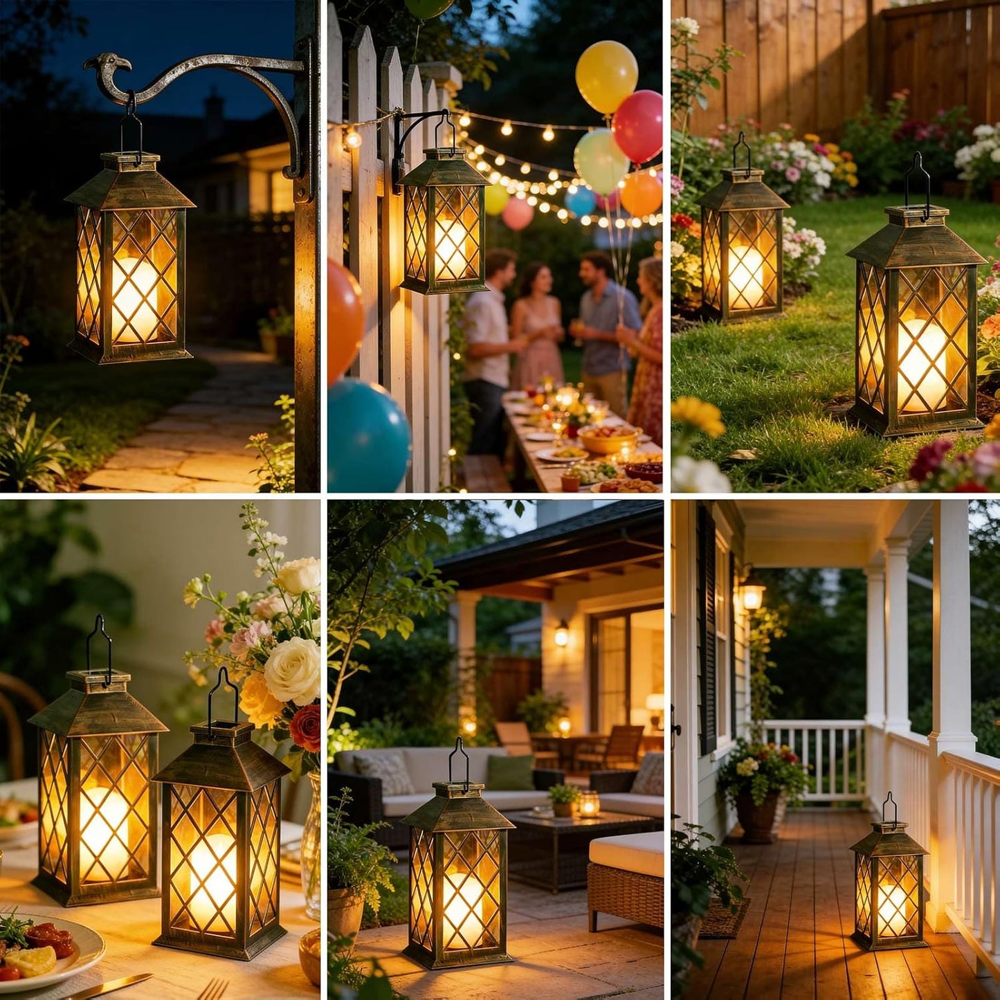 2 Pack 9" Medium Tempered Glass Solar Lanterns Outdoor Waterproof | Hanging Solar Lights with Flickering Flameless