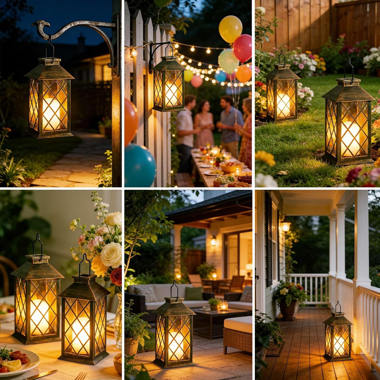 2 Pack 9" Medium Tempered Glass Solar Lanterns Outdoor Waterproof | Hanging Solar Lights with Flickering Flameless