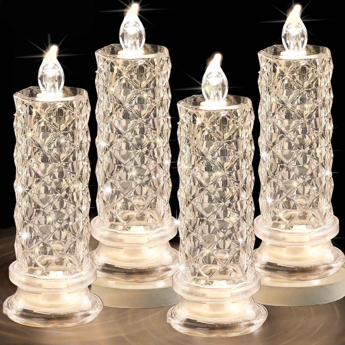 SupBri 4PCS Rose Halo LED Flameless Candles, Battery Operated Crystal Light