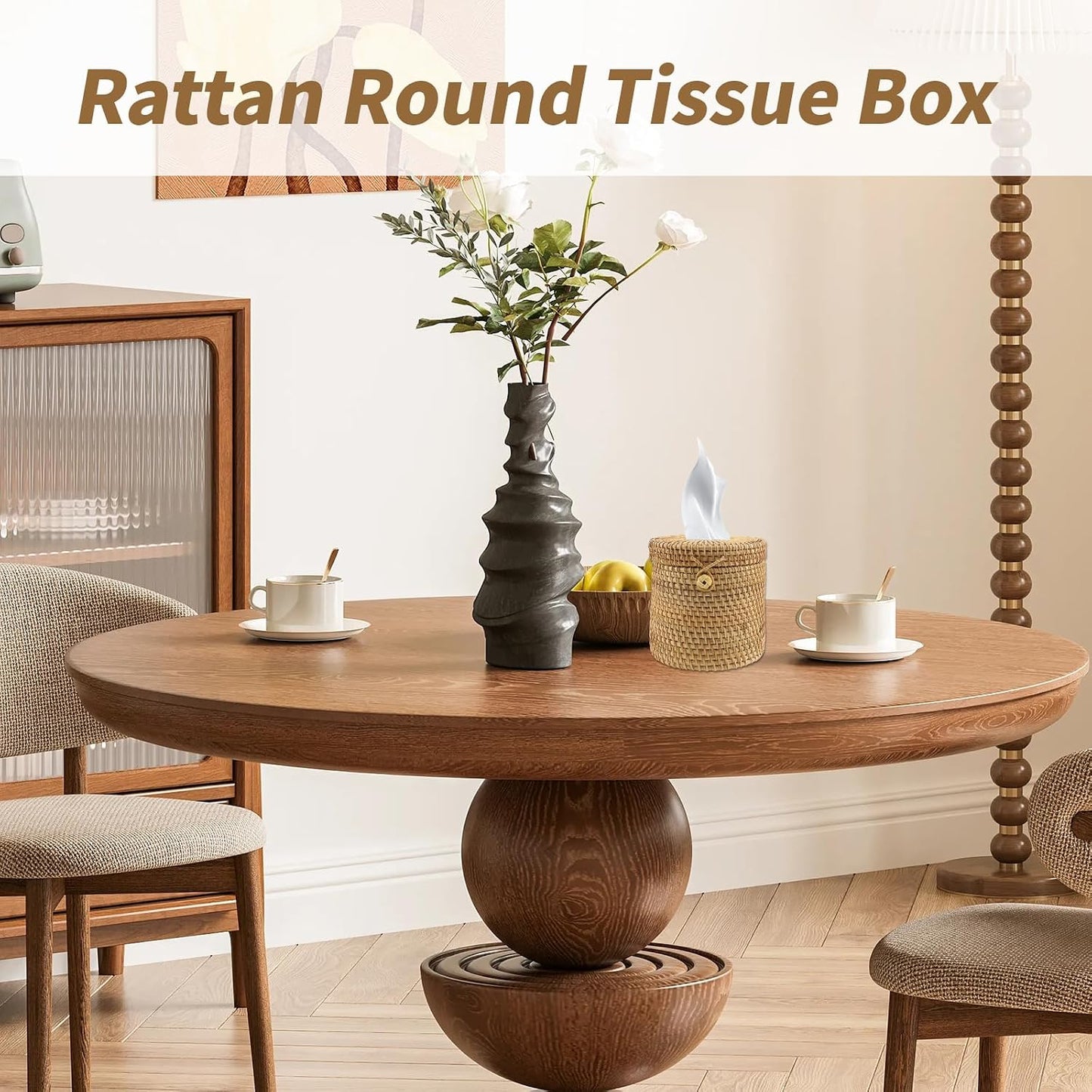 Rattan Round Tissue Box Cover Tissue Box Holder Decorative Woven Facial Tissue Holder / Style 1