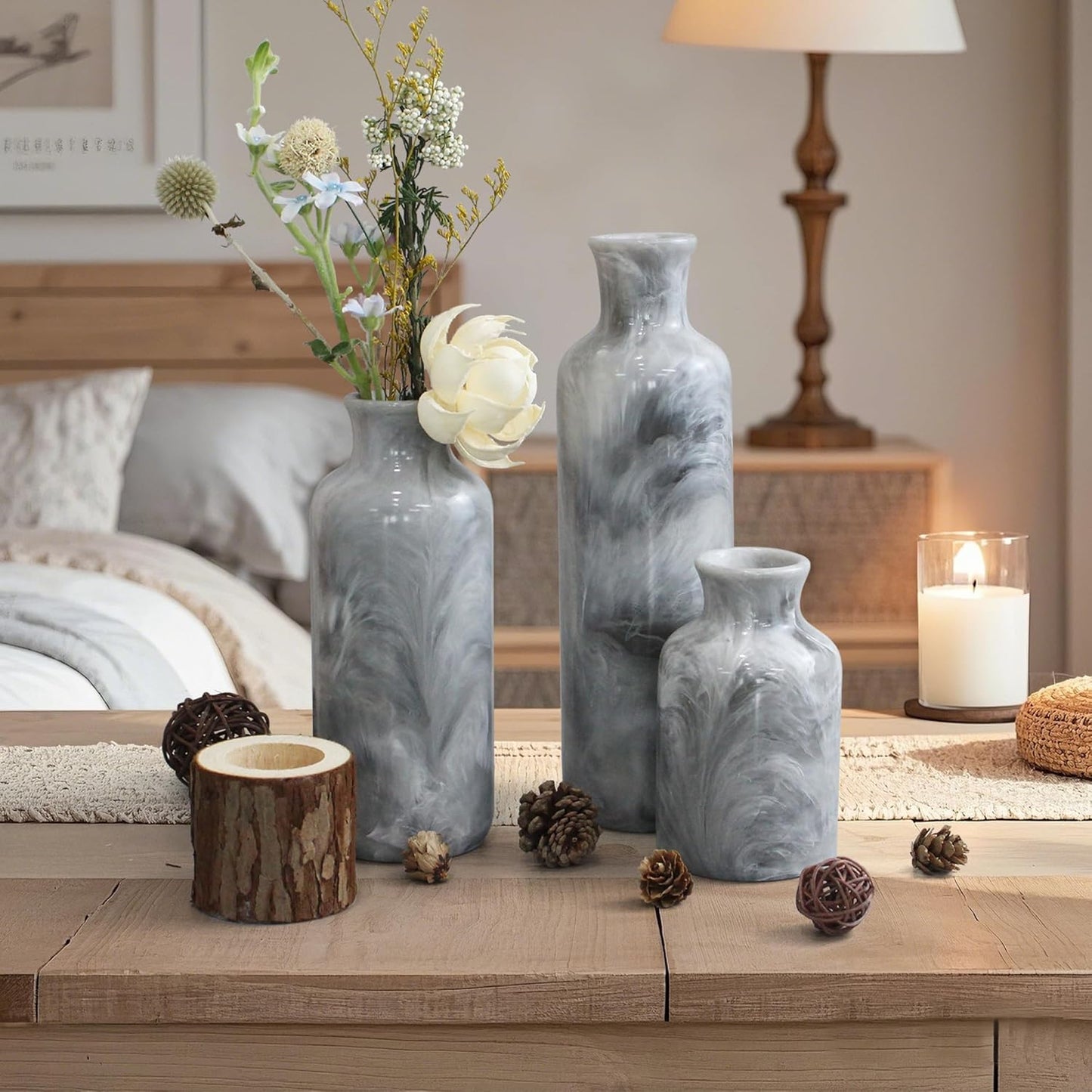 Resin 3 Piece Vase Set / Gray