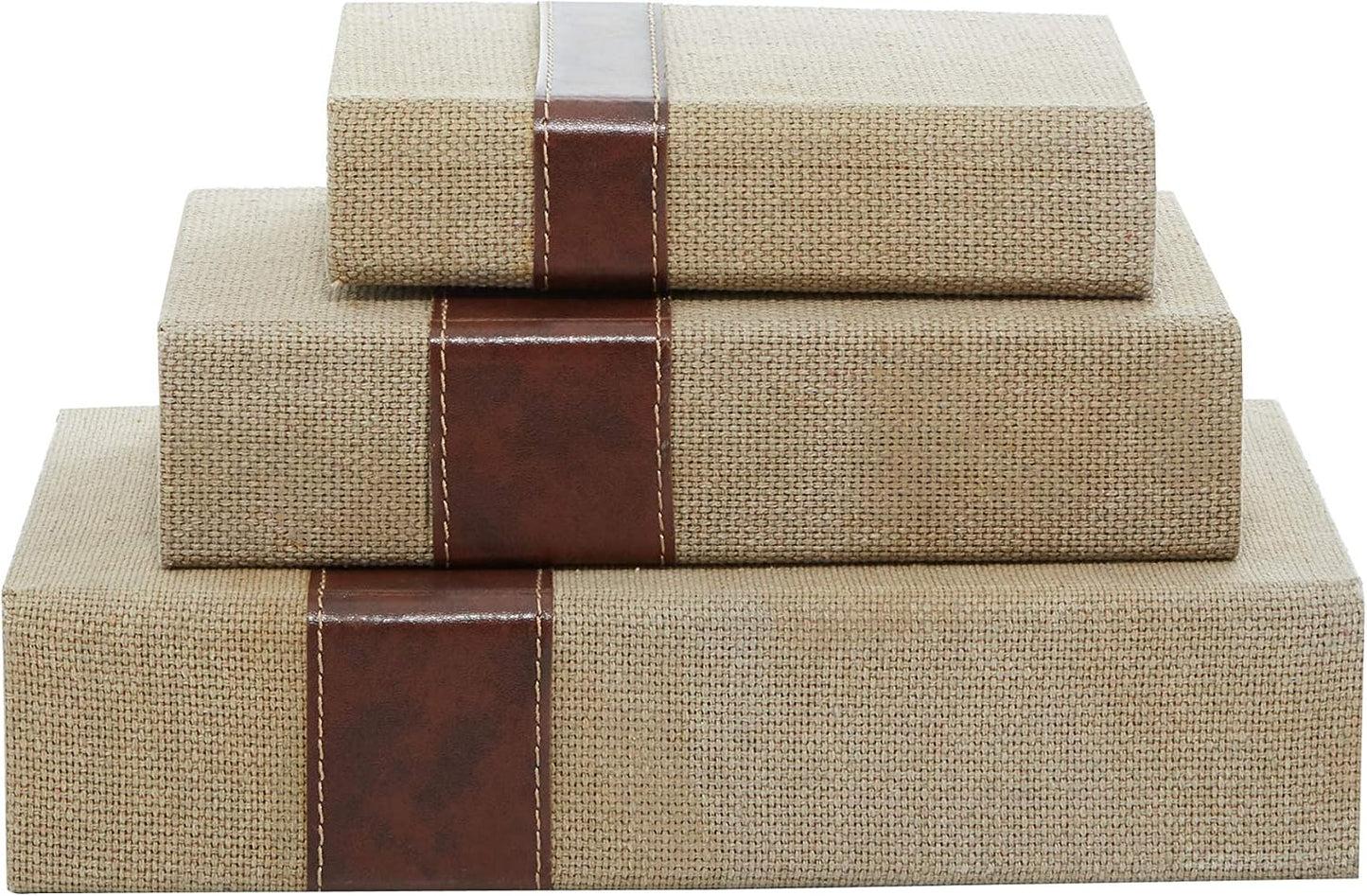 Linen Fabric Decorative Box Faux Storage Book Book Shaped Boxes / Brown / 15", 12", 9"H / Set of 3