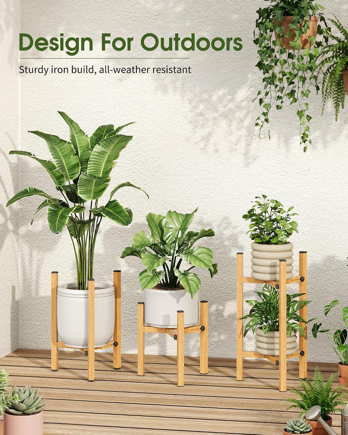 3 Pack Plant Stand Indoor Adjustable, Metal Modern Indoor Plant Stand, Heavy Duty Single Plant Stands Outdoor Corner