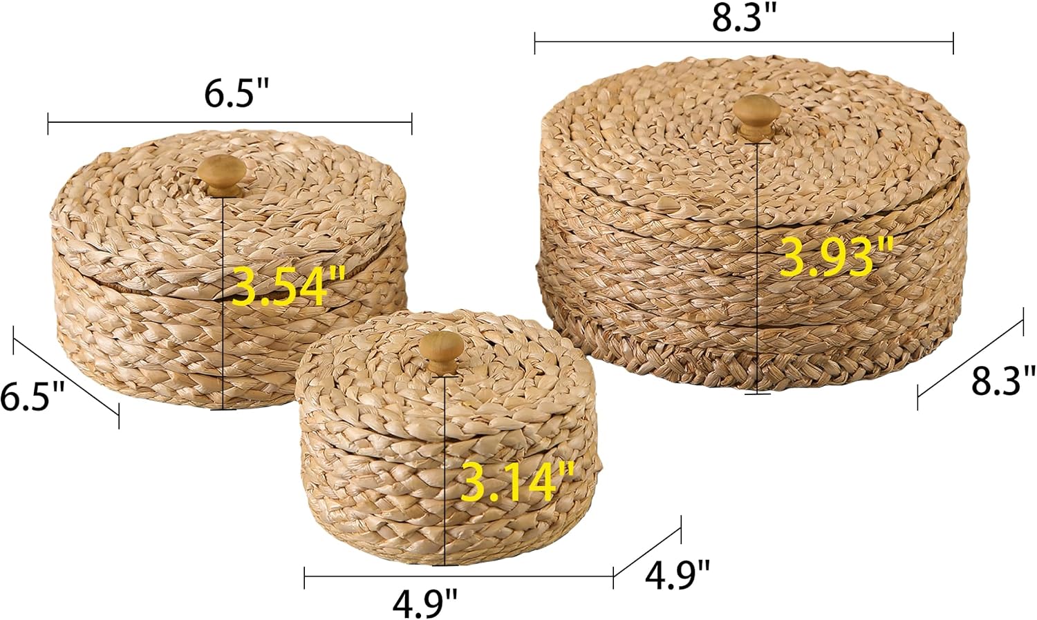 Boho Organizer / Handwoven Wicker Basket / Brown / Set of 3