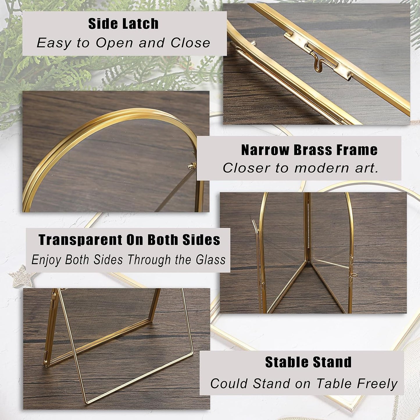Arch Double Sided Glass Frame Floating / 5 x 7 / Gold / Set of 3