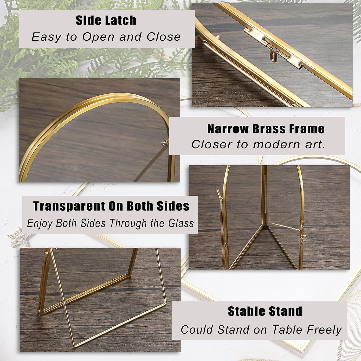 Arch Double Sided Glass Frame Floating / 5 x 7 / Gold / Set of 3