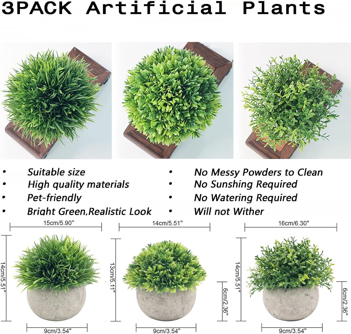 Mini Artificial Potted Plants for Desk / Set of 3