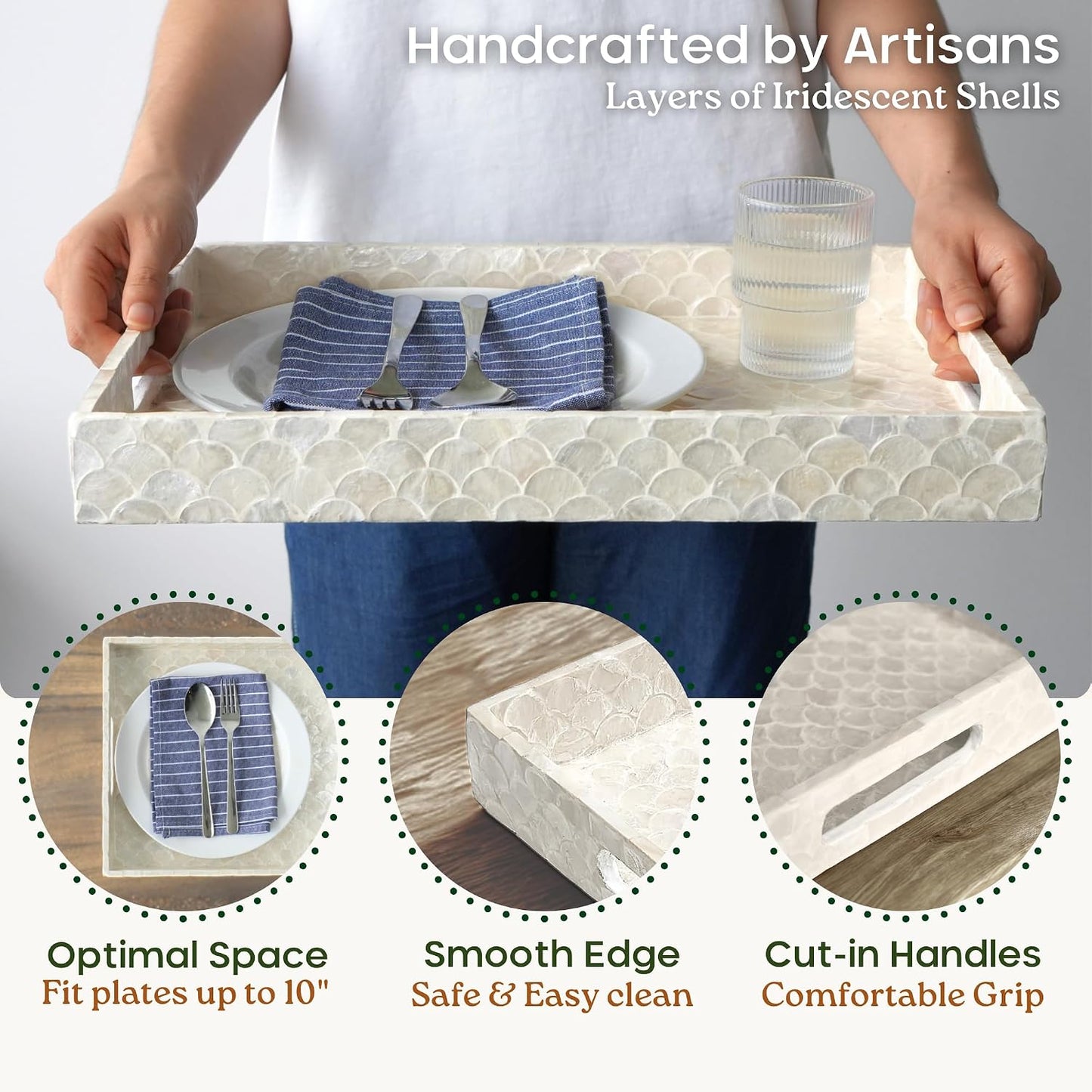 Handmade Serving Tray / Rectangular / Natural / 15.8 x 11.8 x 1.8