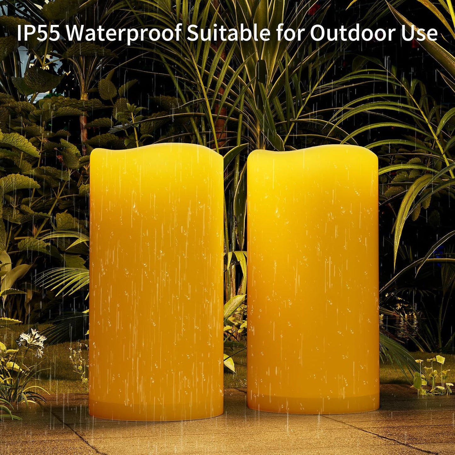 Outdoor Flameless Candles 6" x 12" Large Battery-Operated Candles Set of 2 | LED Flickering Pillar Candles, Waterproof