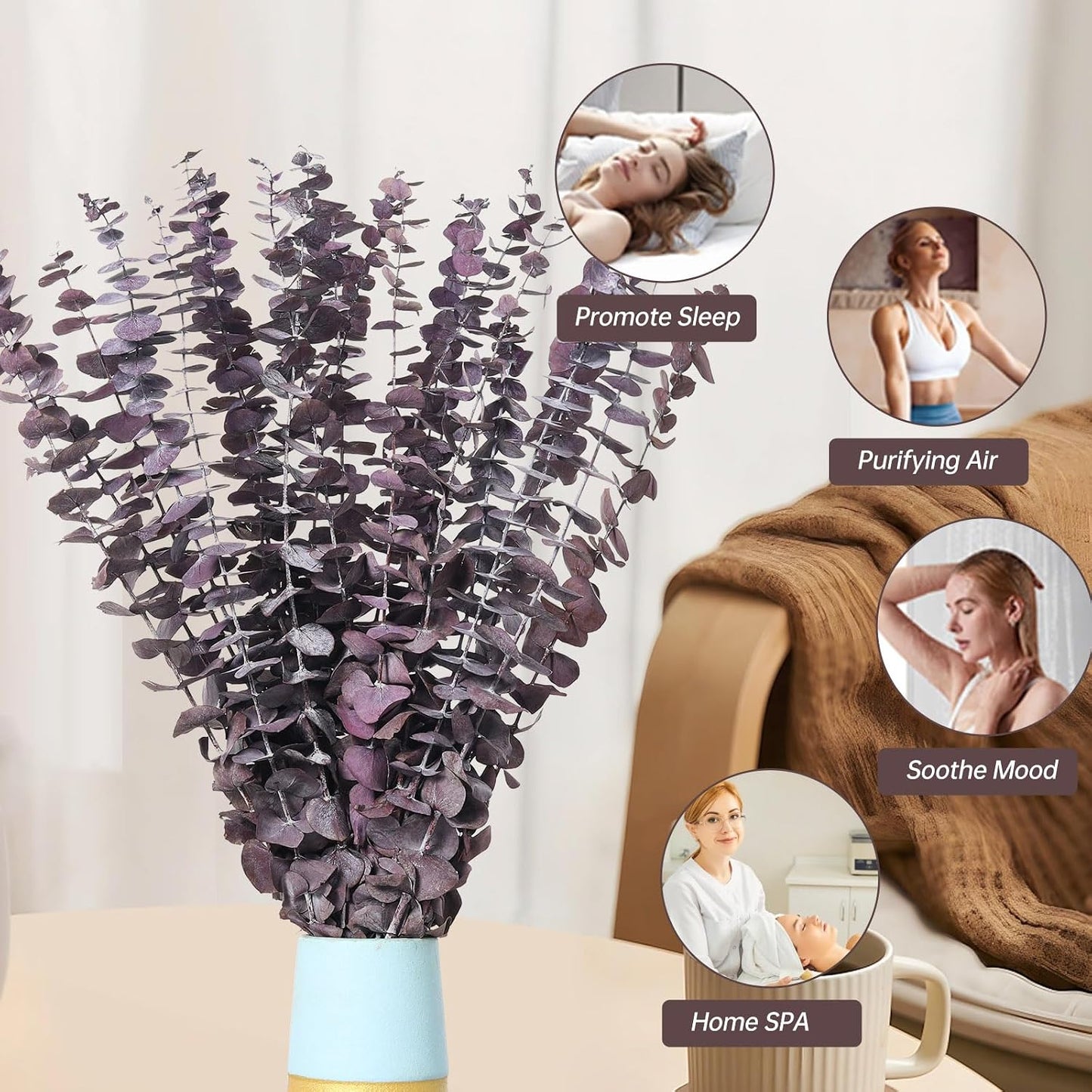 17'' Natural Real Live Eucalyptus Leaves Branches Hanging Shower / Purple / Set of 20