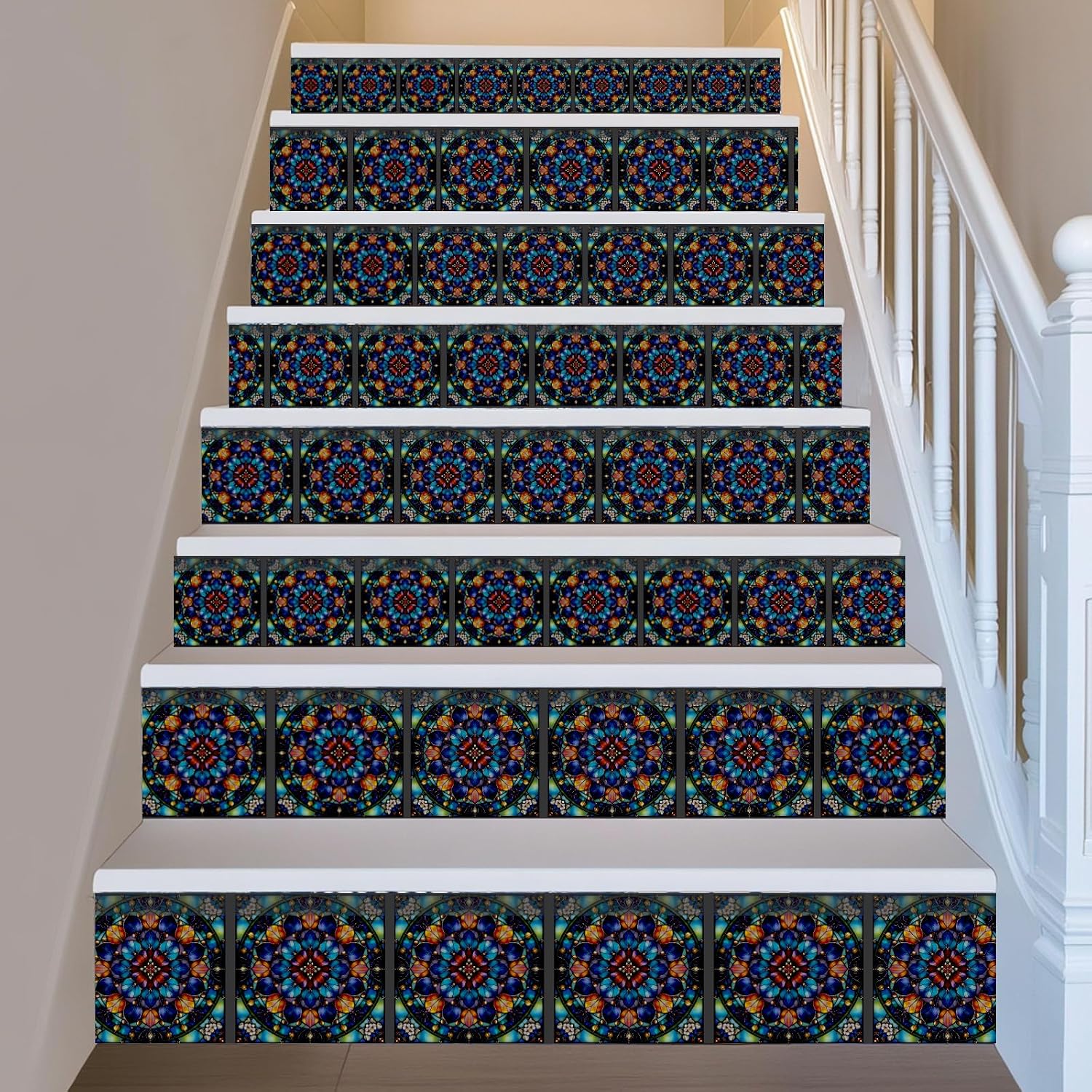 Tile Stickers Stained Peel and Stick Wall Tile Stickers / Stained Colorful Flower / Set of 18