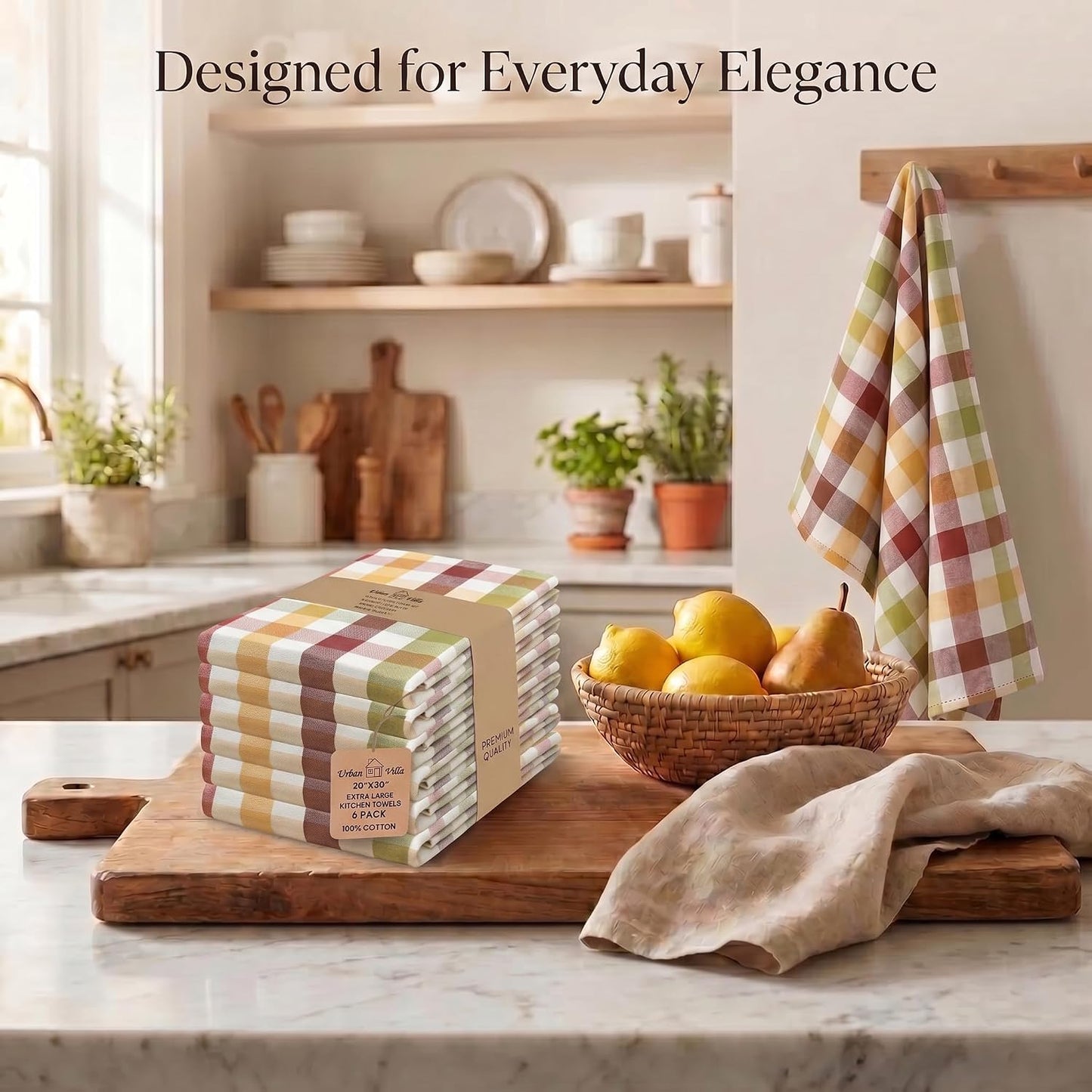 Urban Villa Kitchen Towels Cotton Dish Towels 20”x30” (Set of 6) Harvest