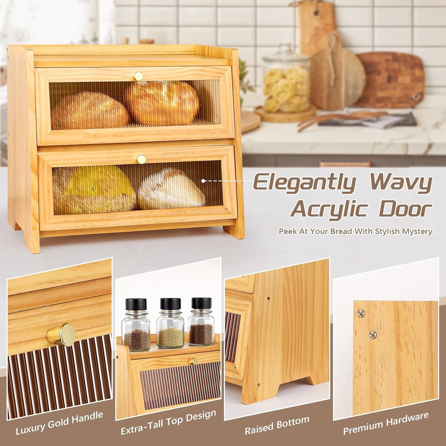 VEDALIO Bread Box For Kitchen Countertop, Corner Breadbox, Bread Boxes for Kitchen Counter Organizer Decor Storage