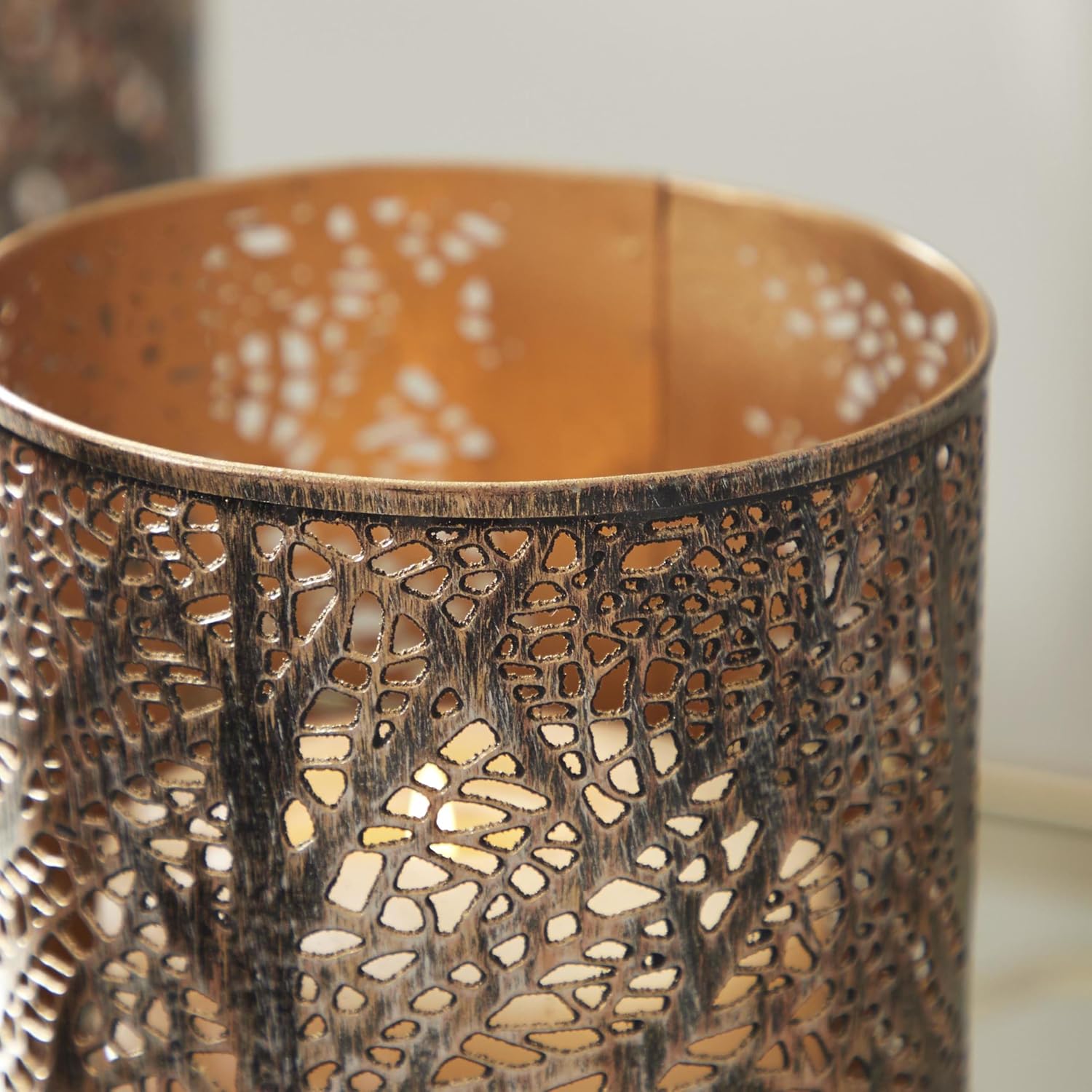 Deco 79 Metal Indoor Outdoor Candle Lantern 12", 9", 5"H, Brushed Bronze | Elevate tabletops, metal candle holder set