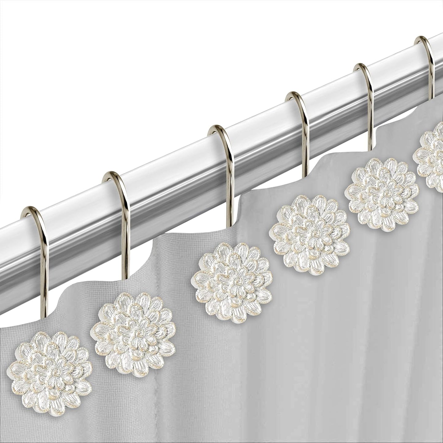 Zahari Home 13pc Rose Vine Bathroom Sheer Shower Curtain Sets Sheer Shower Curtain & 12 Shower Bathroom Hooks Modern
