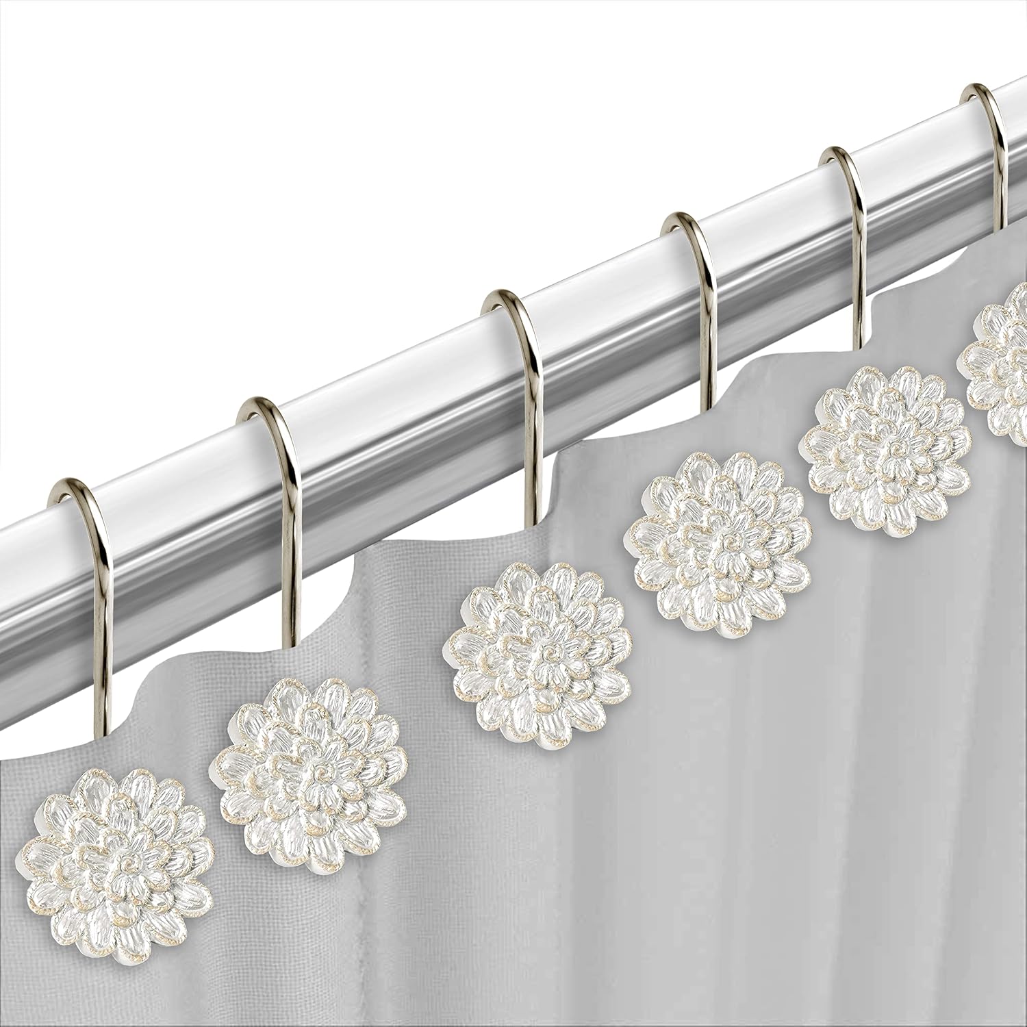 Zahari Home 13pc Rose Vine Bathroom Sheer Shower Curtain Sets Sheer Shower Curtain & 12 Shower Bathroom Hooks Modern