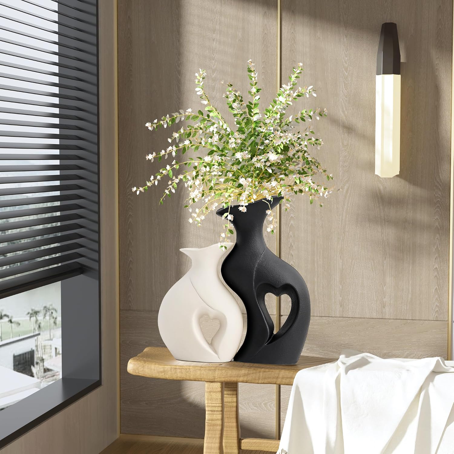 Modern Boho Hollow Flower Vases / Standard Black and White / Set of 2