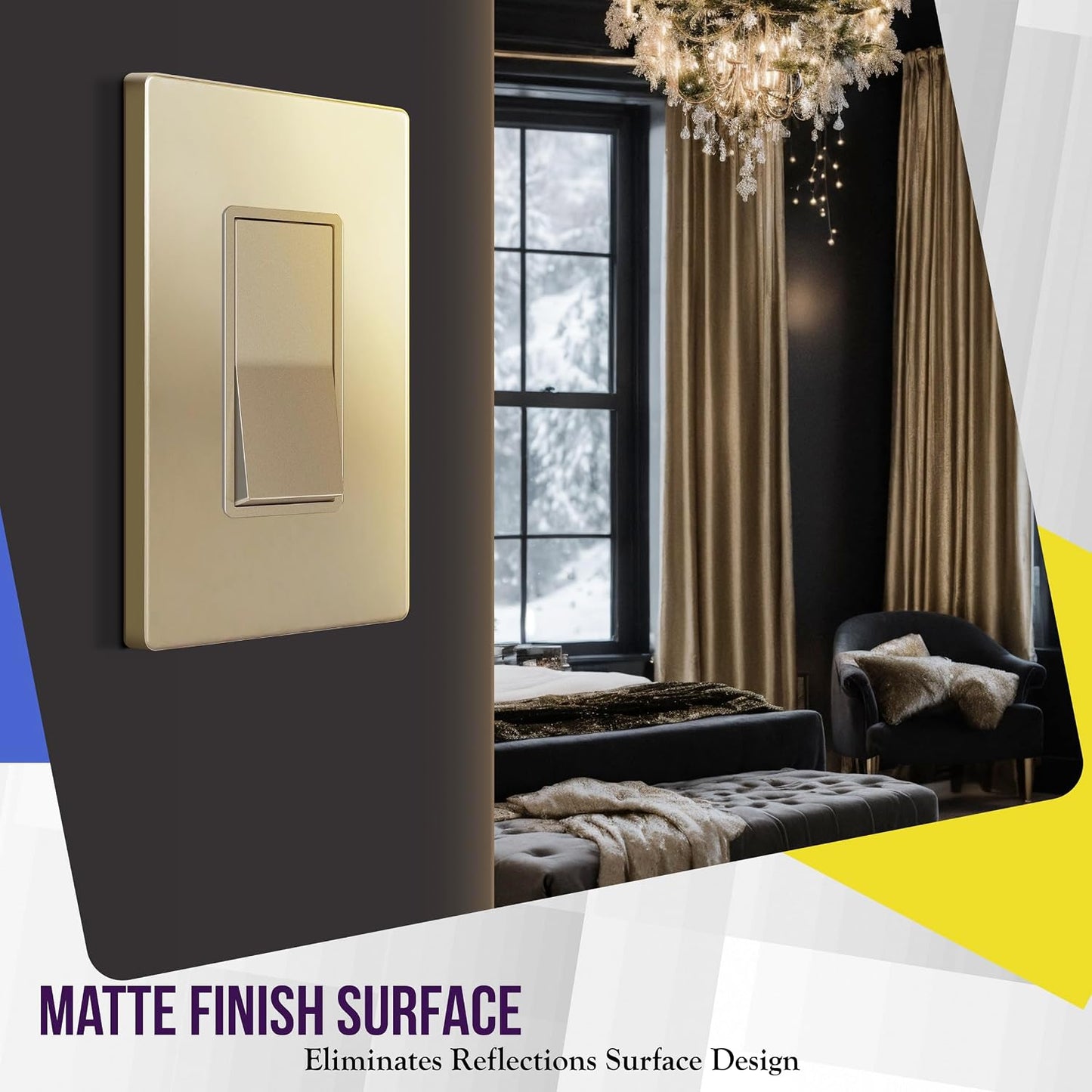 ENERLITES 1-Gang Gold Screwless Decorator Wall Plate Outlet Cover, 10 Pack | Size 4.68" x 2.93", Fits light