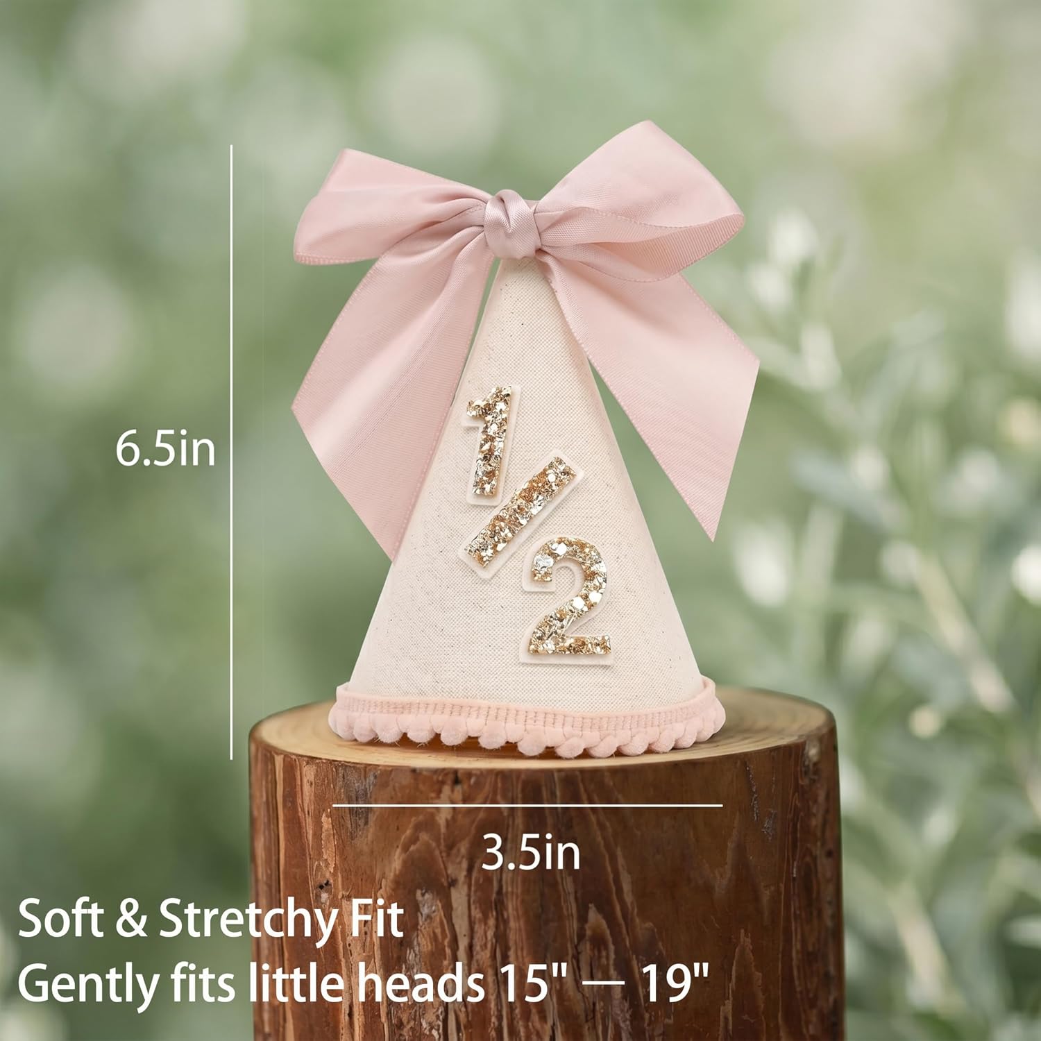 1/2 High Chair Banner & Cone Hat Cake Topper Birthday Girl Half Birthday Decorations / Pink & Khaki