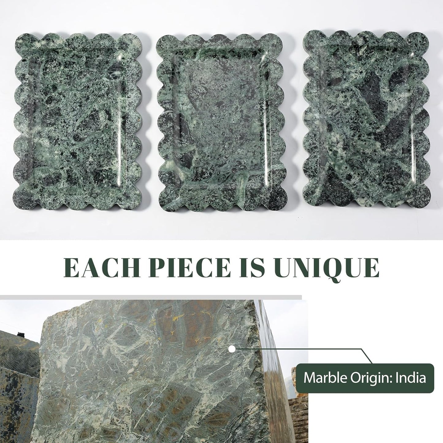 Scalloped Marble Tray / Green / 11 x 7.9 x 0.7