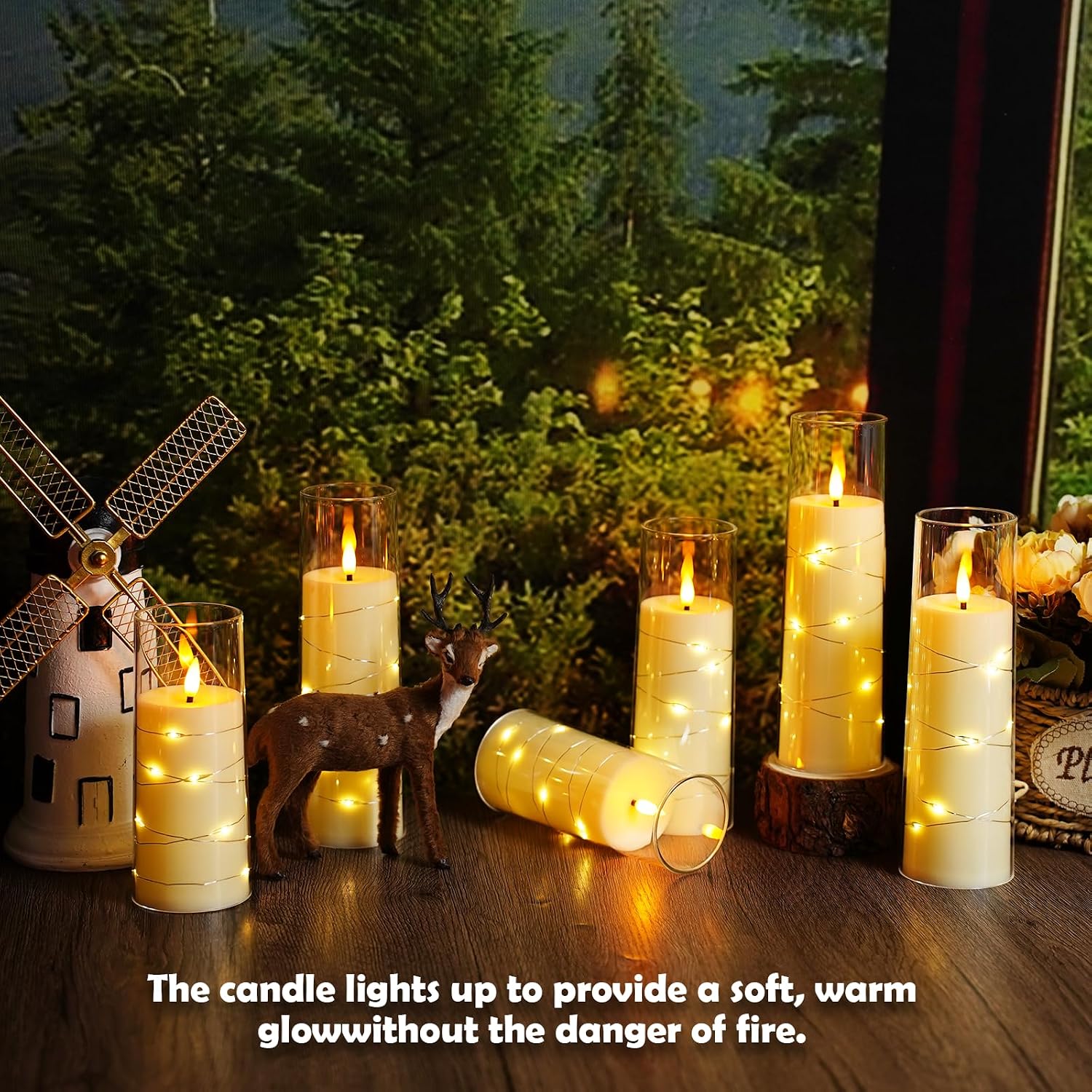 Sasigeiaa Flameless Candles with Embedded Star String - Battery Operated LED Candles, with Remote,12 Ivory Flickering