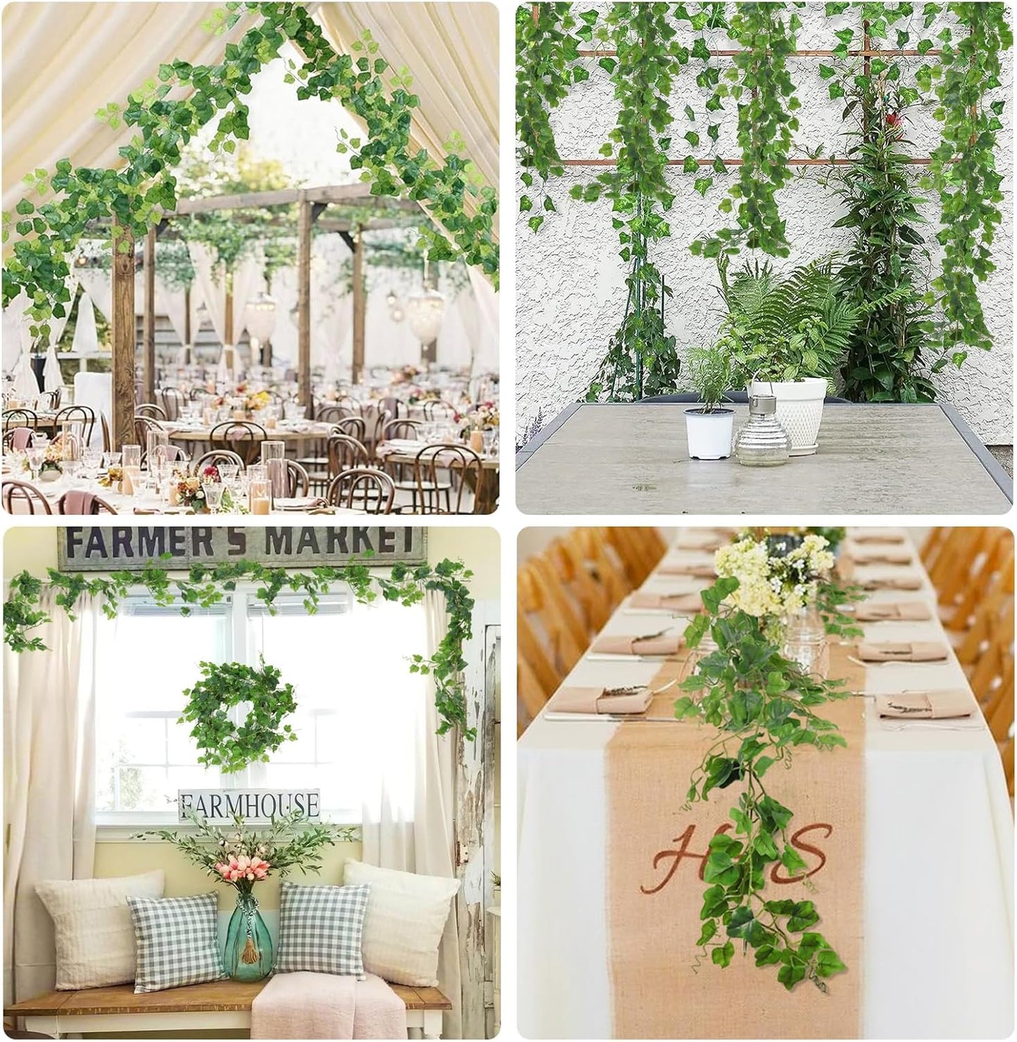Artificial Vines Ivy Garland Fake Hanging Vine Plants Faux Green / Emerald Green / 6 Inch / Set of 2