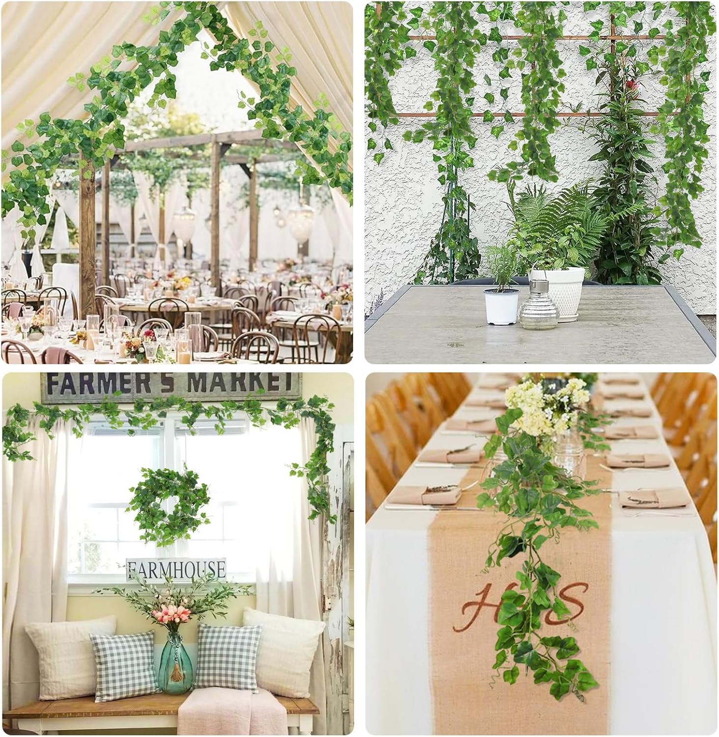 Artificial Vines Ivy Garland Fake Hanging Vine Plants Faux Green / Emerald Green / 6 Inch / Set of 2