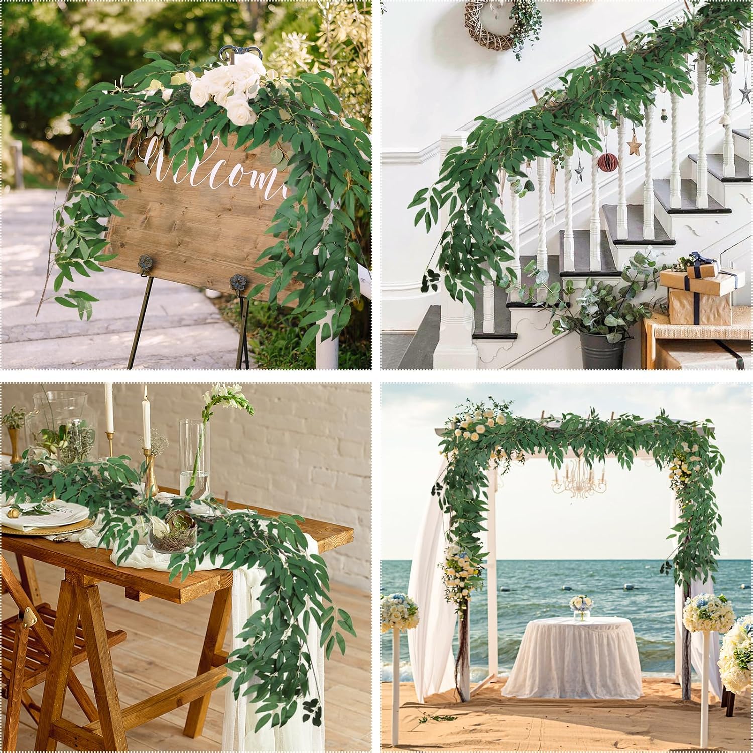 Artificial Willow Leaves Vine Twigs Fake Hanging Ivy / Willow Vines Green / 5.7 Inch / Set of 2