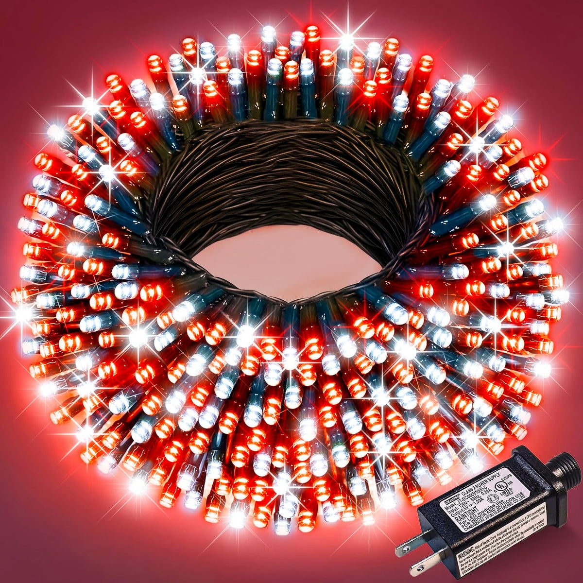 100FT 300 LED Christmas Lights Outdoor, Red and White Christmas Tree Lights