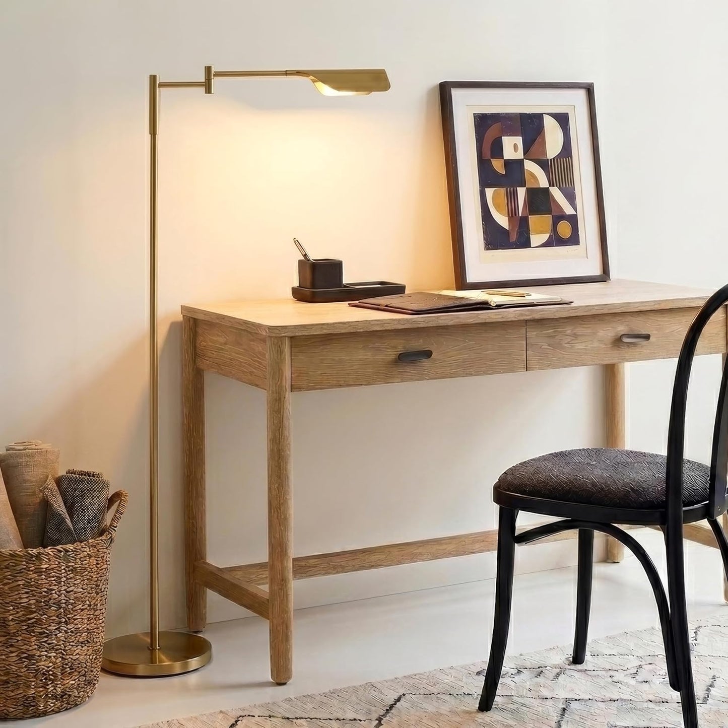Brightech Leaf Pharmacy LED Reading Lamp, Dimmable Floor Lamp with Easy Rotation over Chair or Desk for Living Rooms &